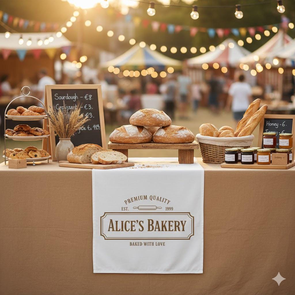 Personalized Bakery Table Runner: Market Stall Decor, Neutral Rustic Branding image 4