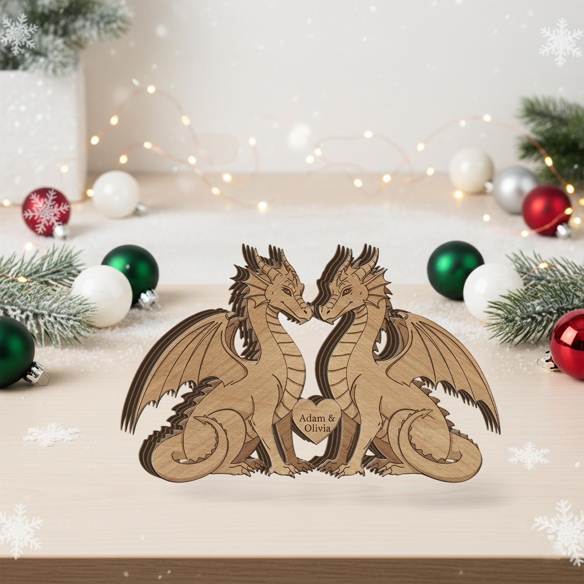 Custom Dragon Couple Wooden Blocks – Fantasy Animal Table Decor image 2
