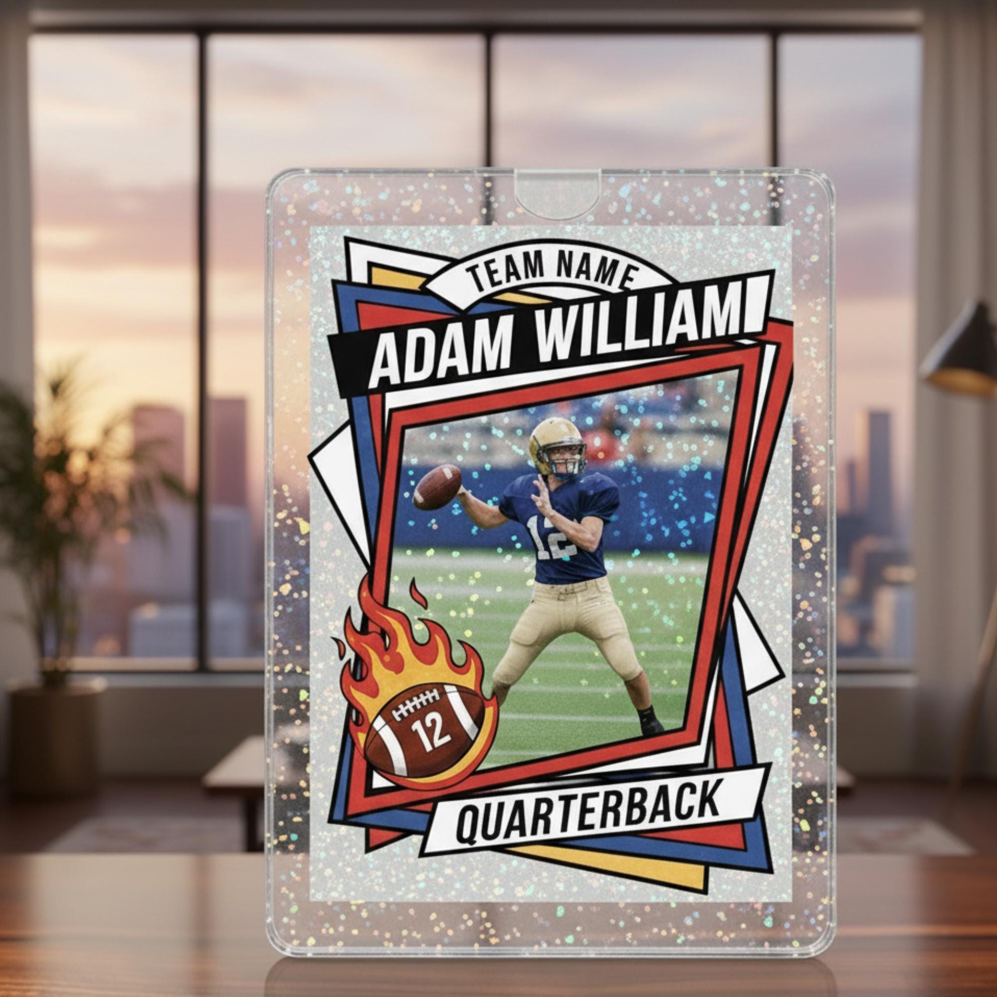 Custom Photo Football Holographic Acrylic Block – Player Card Display image 2