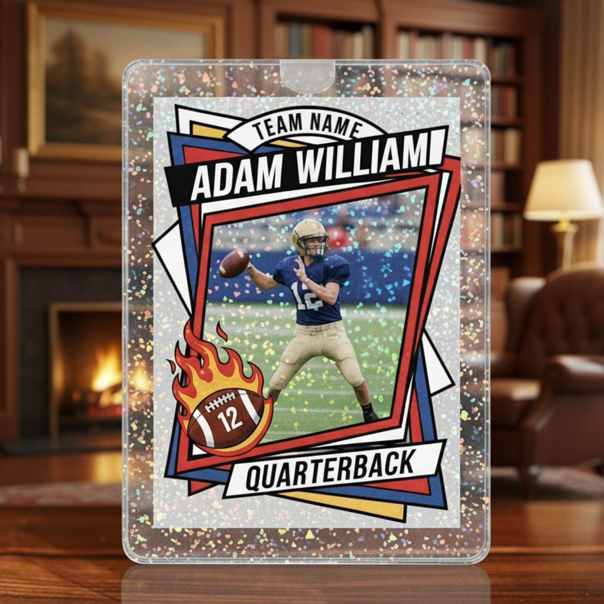 Custom Photo Football Holographic Acrylic Block – Player Card Display image 1