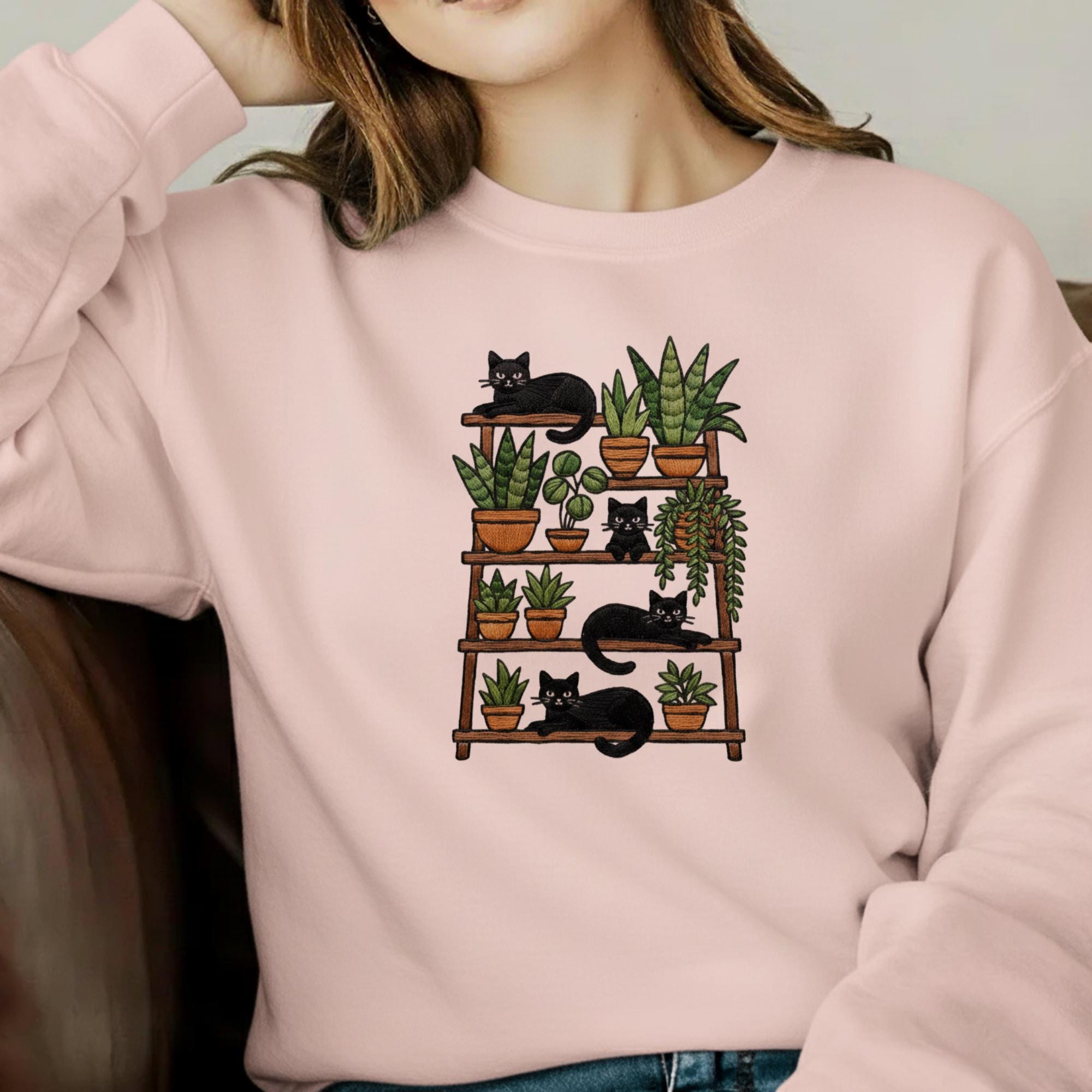 Cat and Plant Embroidered Sweatshirt: Personalized Botanical Breed Embroidery T-Shirt image 4