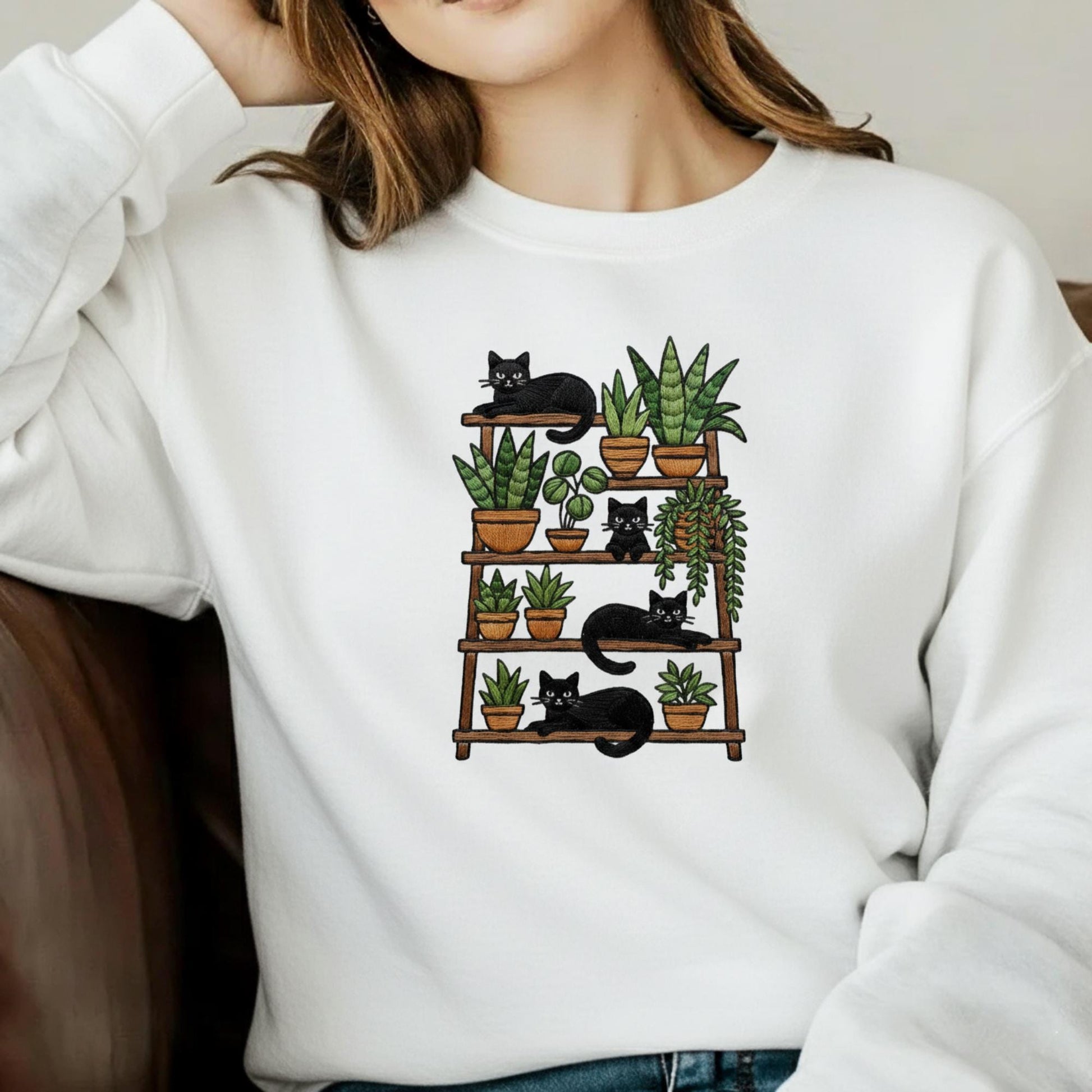 Cat and Plant Embroidered Sweatshirt: Personalized Botanical Breed Embroidery T-Shirt image 2