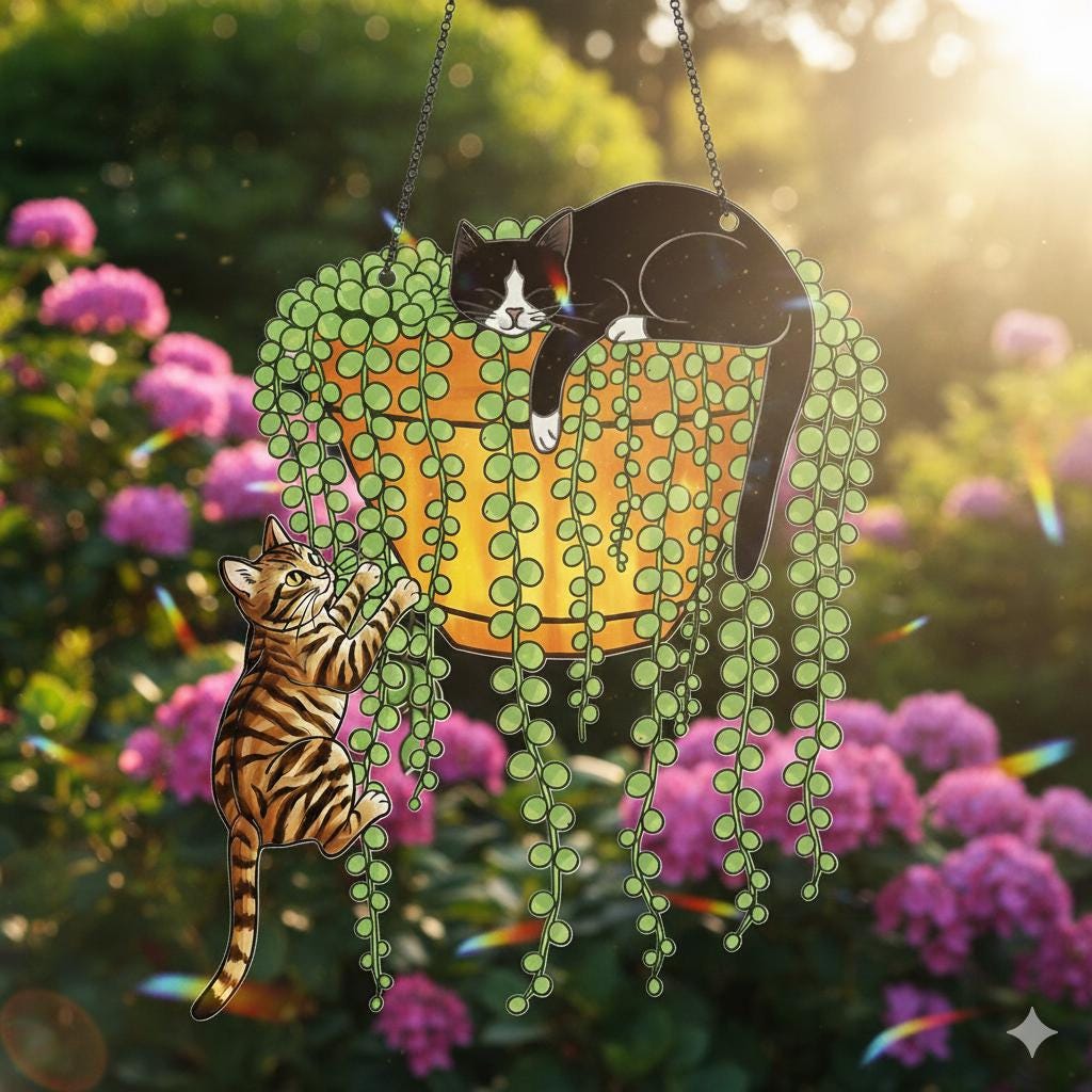 Custom Cat Breed Suncatcher – Holographic String Of Pearls Window Hanging for Cat Lovers image 2