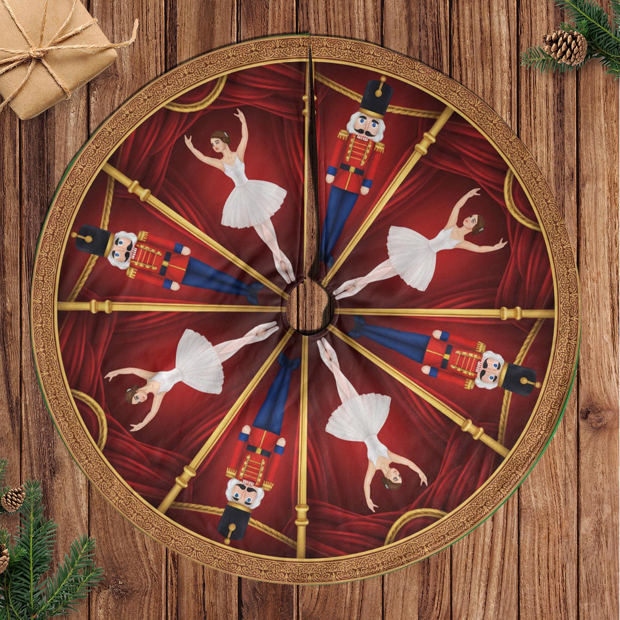 Nutcracker Ballet Christmas Tree Skirt, Red Stage Curtain Pattern, Ballerina and Toy Soldier image 1