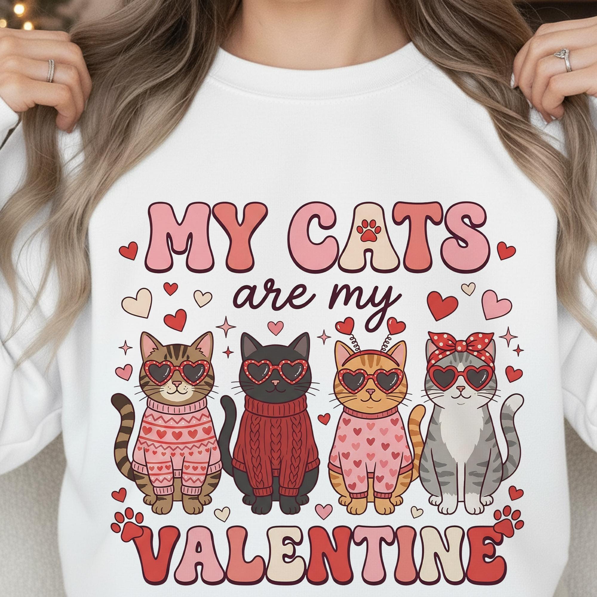 My Cats Are My Valentine Sweatshirt: Retro Cat Mom Crewneck, Unisex Cotton Blend image 1
