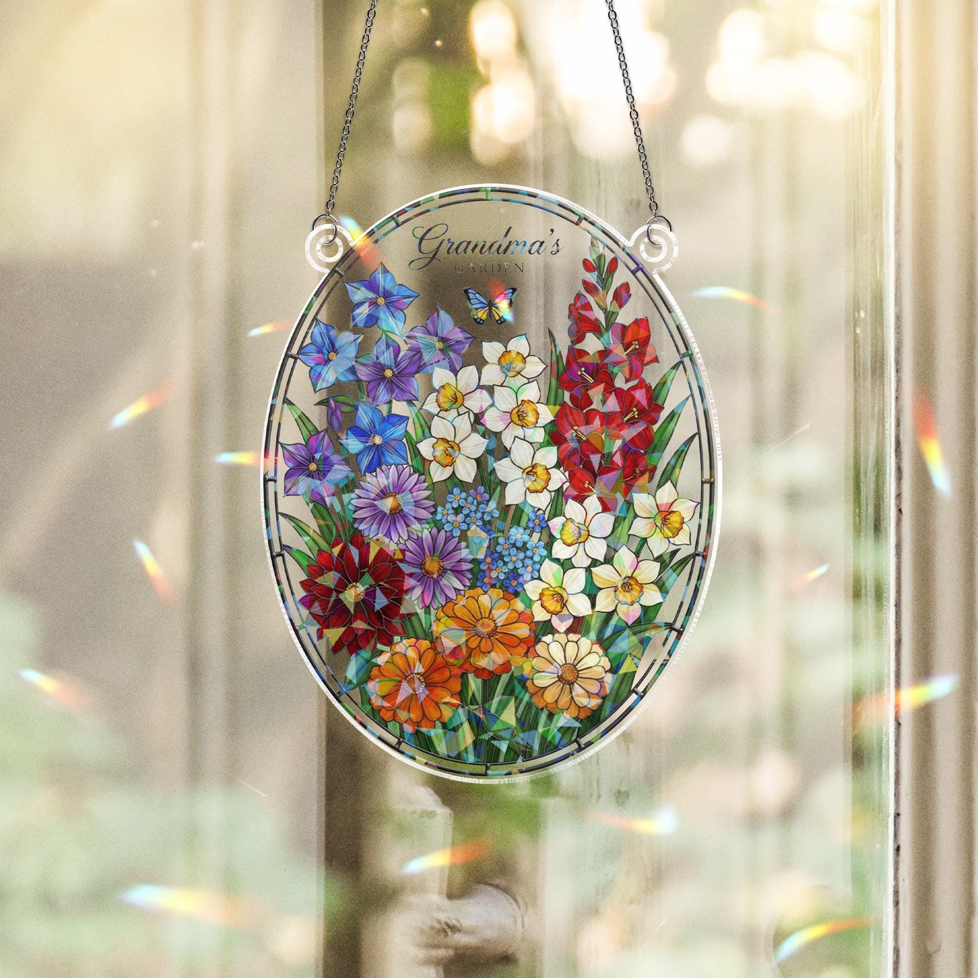 Personalized Acrylic Suncatcher: Garden Birthday Month Display, Holographic, Floral, Hanging Decor image 4