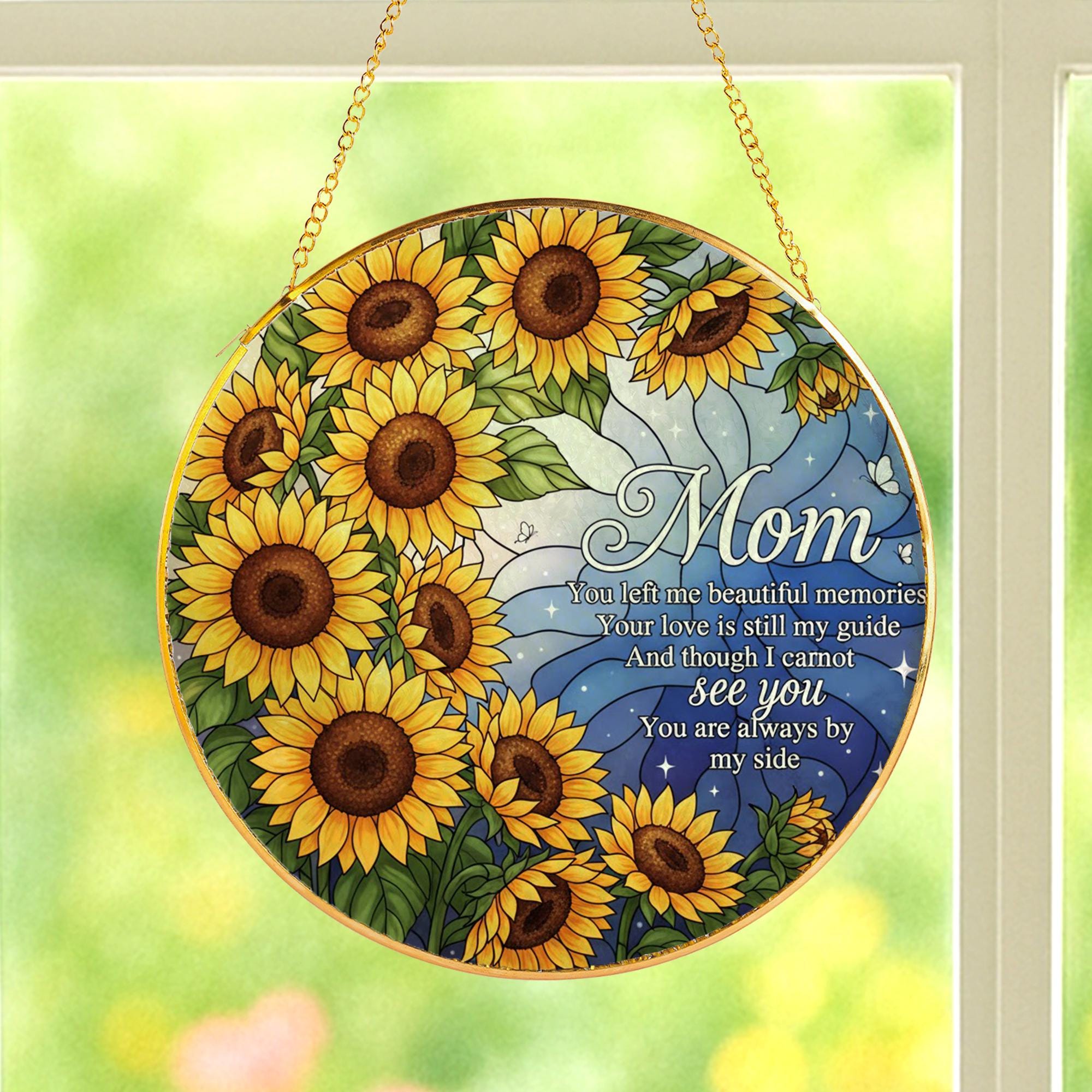 Glass Suncatcher Memorial: Flower Design, Mom Quotes, Celestial, Sentimental Without Stand
