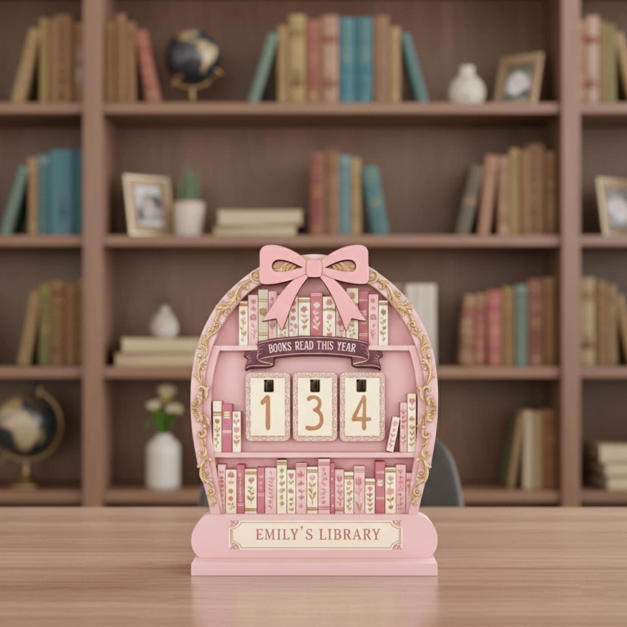 Custom Coquette Book Tracker – Personalized Reading Count Display With Base image 1