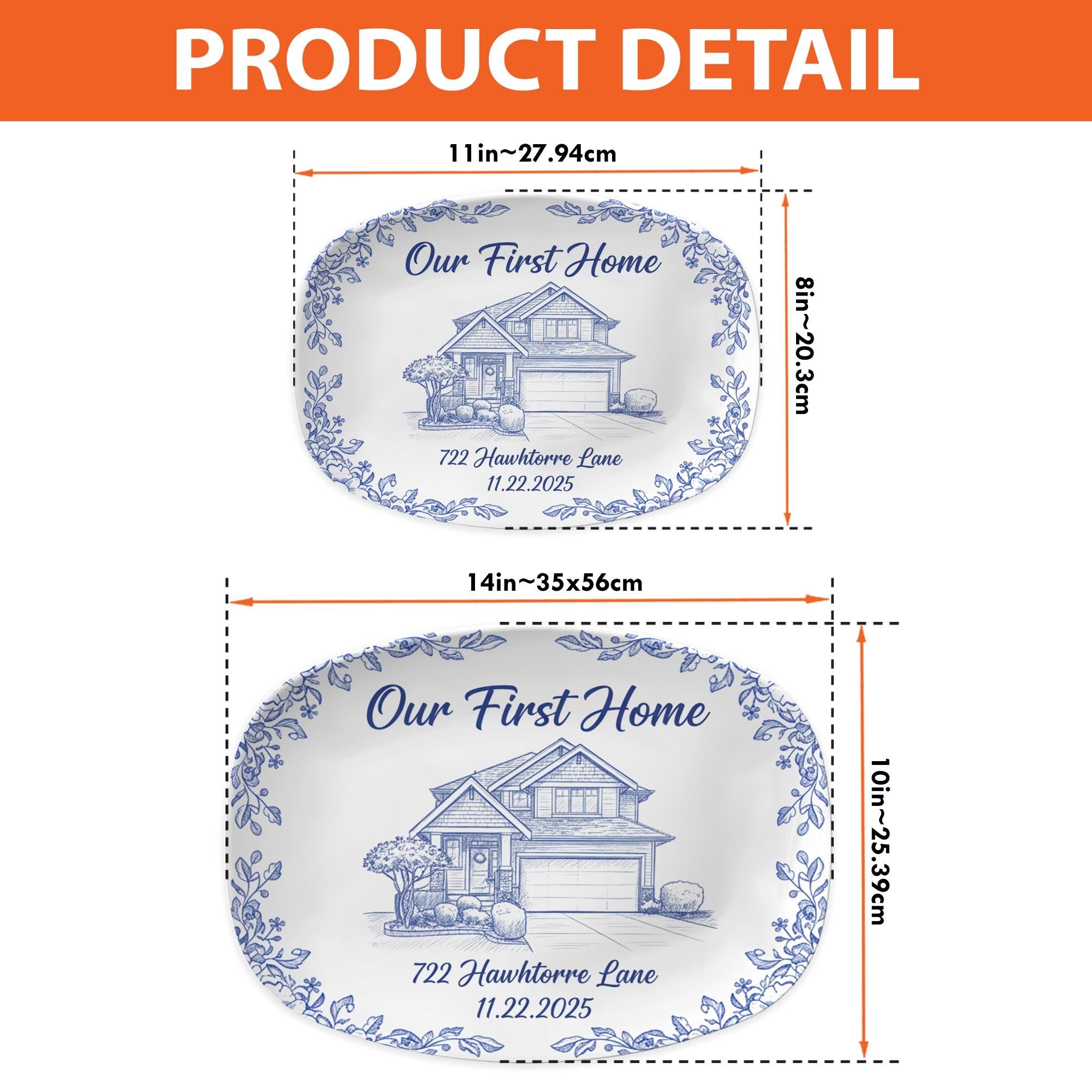 Personalized Home Plate, Resin Plastic Decor Dish, Custom House Illustration Design image 2