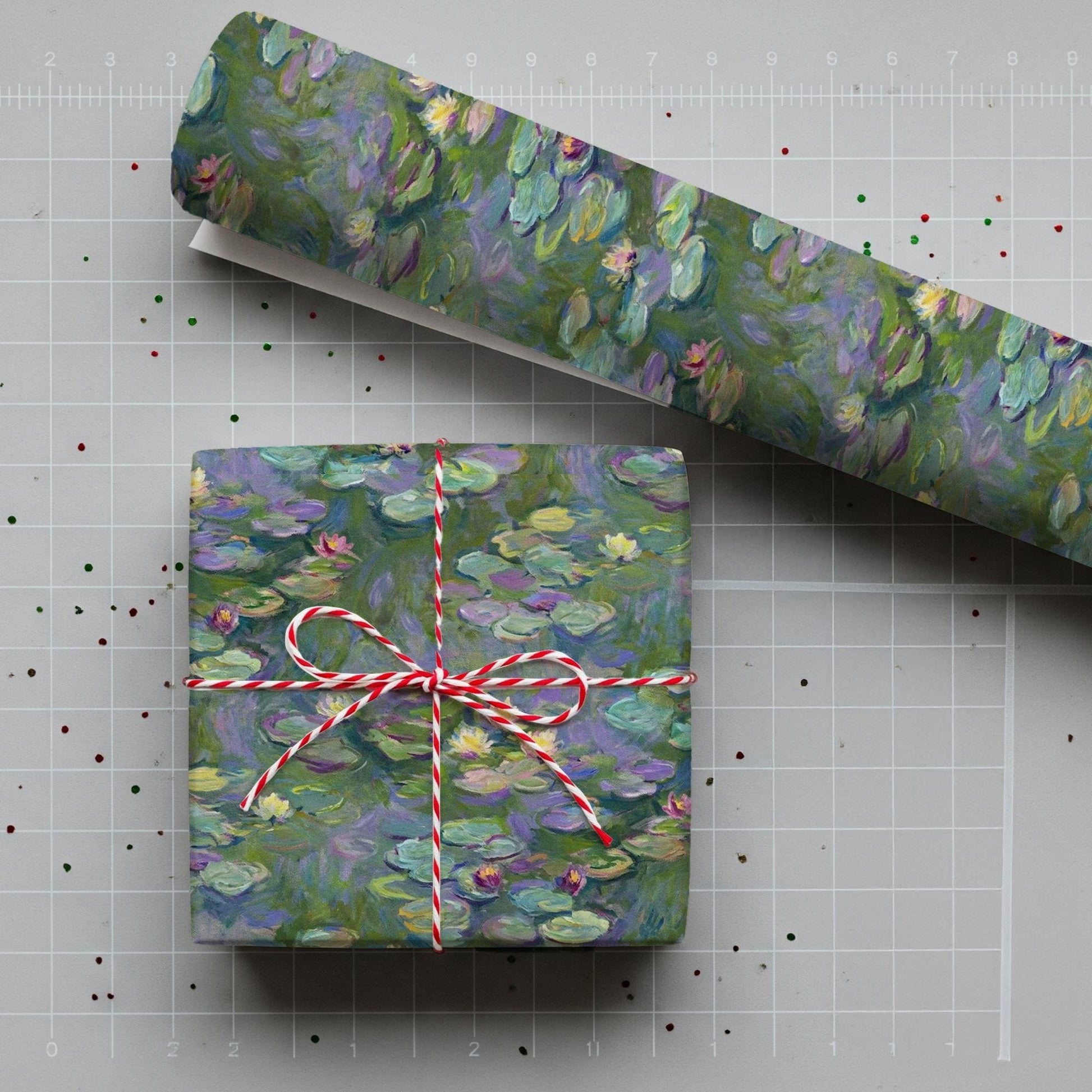 Heavyweight Paper Gift Wrap: Claude Monet Water Lilies Print, Impressionist Floral Green Oil Painting image 3