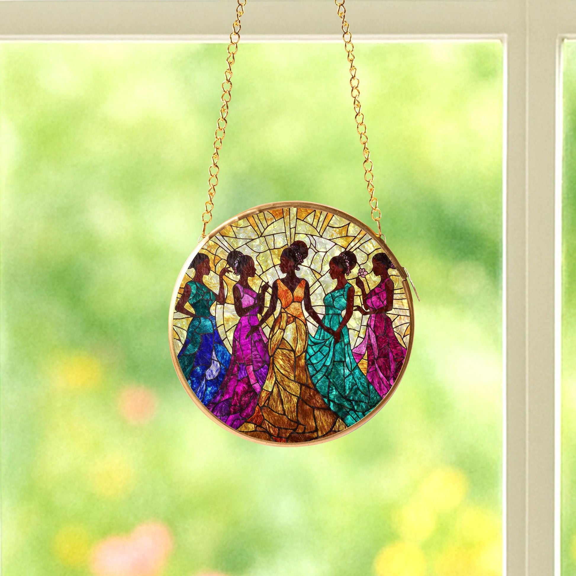 African American Glass Suncatcher: Black History Silhouette Art • Gold Frame Hanging Decor image 5