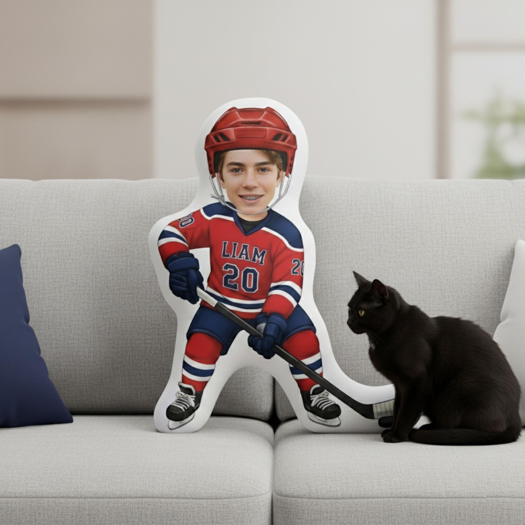 Custom Photo Hockey Plush Pillow – Personalized Sports Player Pillow image 2