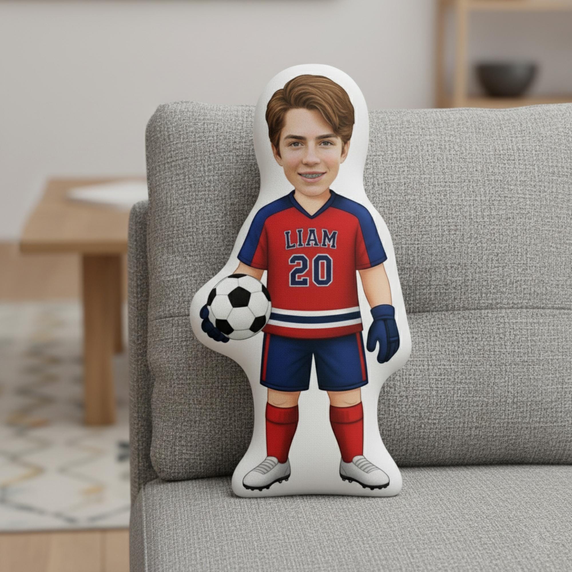 Custom Photo Soccer Plush Pillow – Personalized Sports Player Pillow image 1