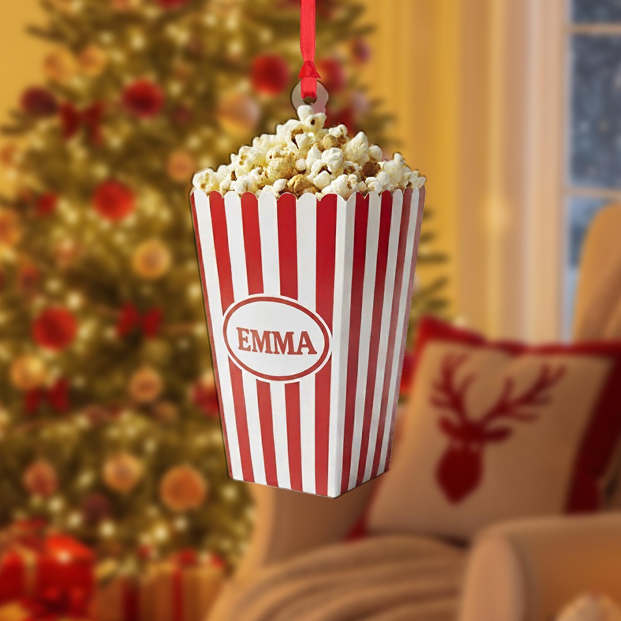 Personalized Popcorn Ornament: Food Christmas Decor, Cinema Lover Ornament image 1