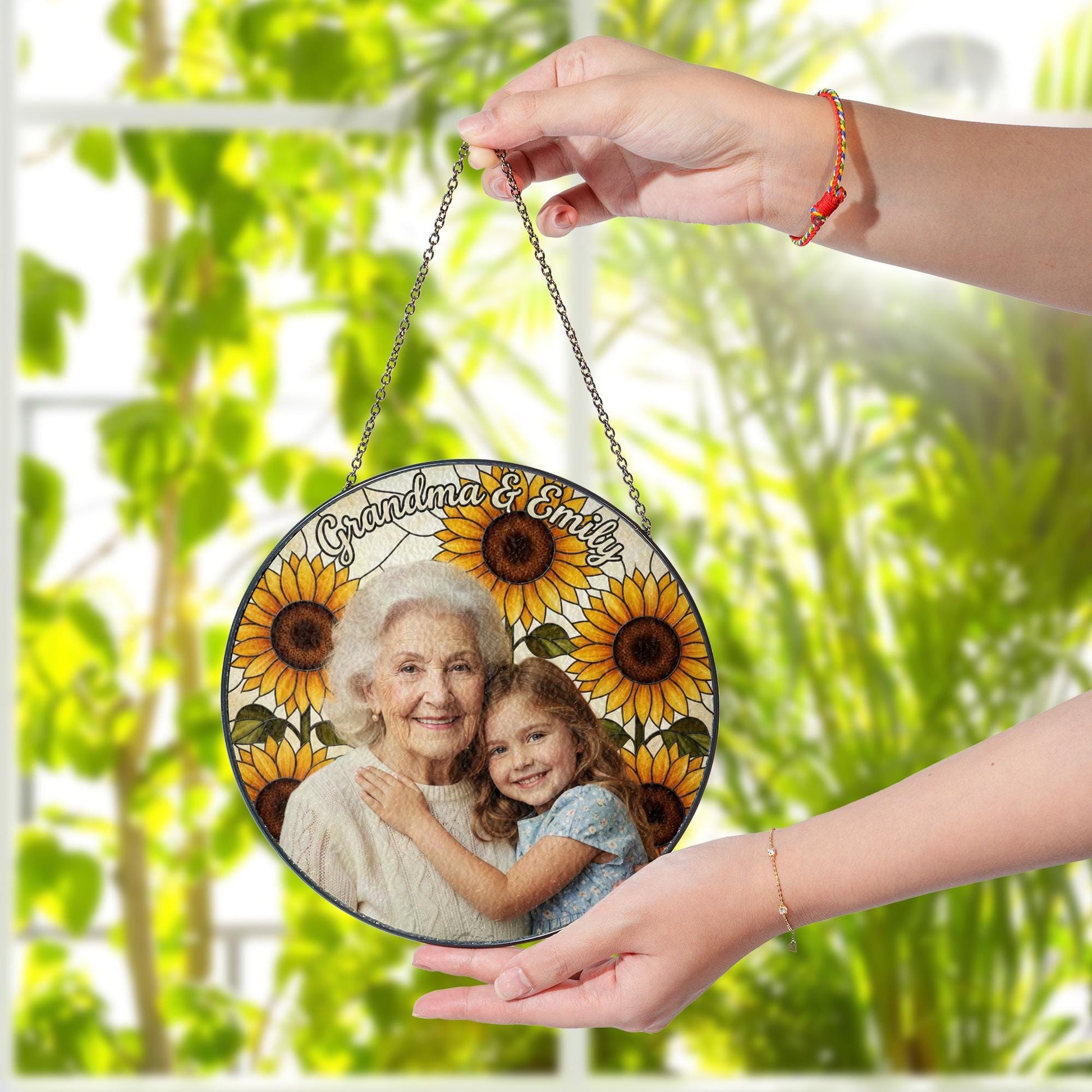 Personalized Glass Suncatcher: Grandma Sunflower Frame with Photo and Names image 6