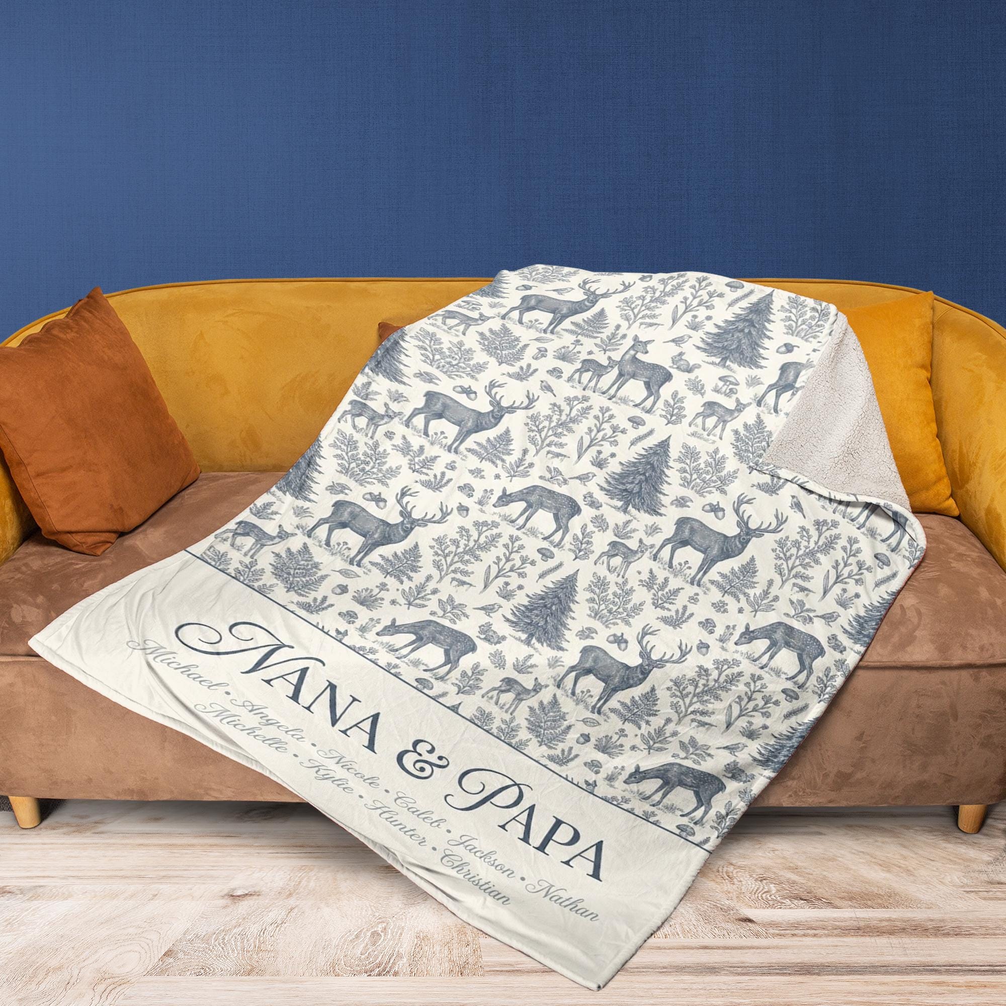 Personalized Fleece Blanket: Nature Pattern with Papa & Nana and Deer Motif image 2