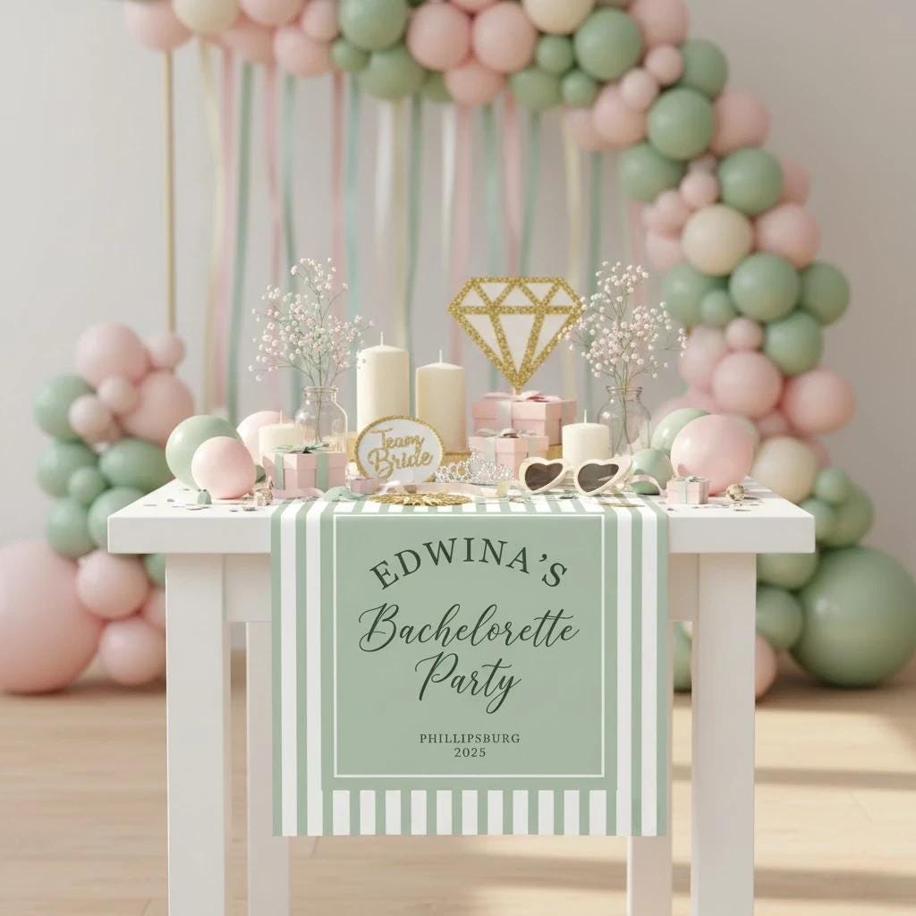 Personalized Table Runner: Bachelorette Party Banner with Name, Location, and Year image 1
