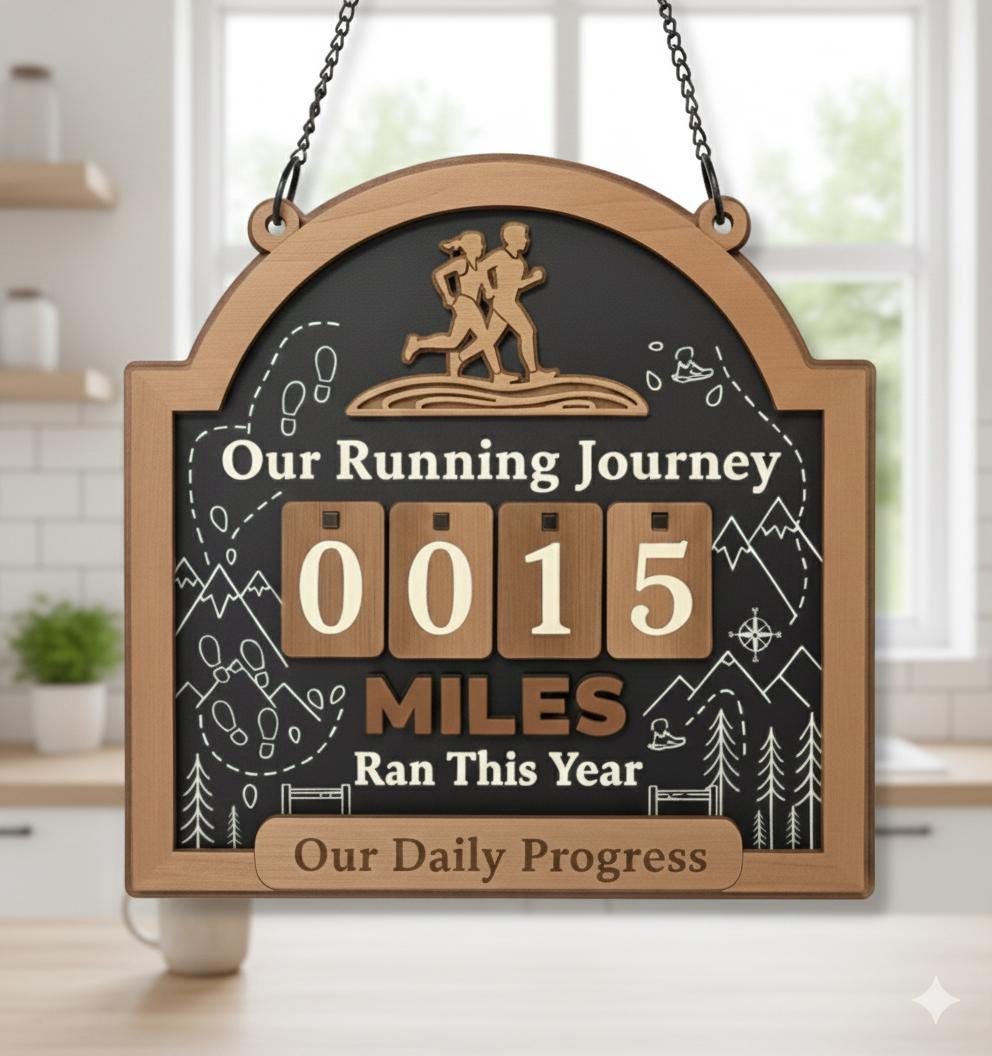 Custom Running Tracker Sign: Personalized Couple Miles Run Counter image 2