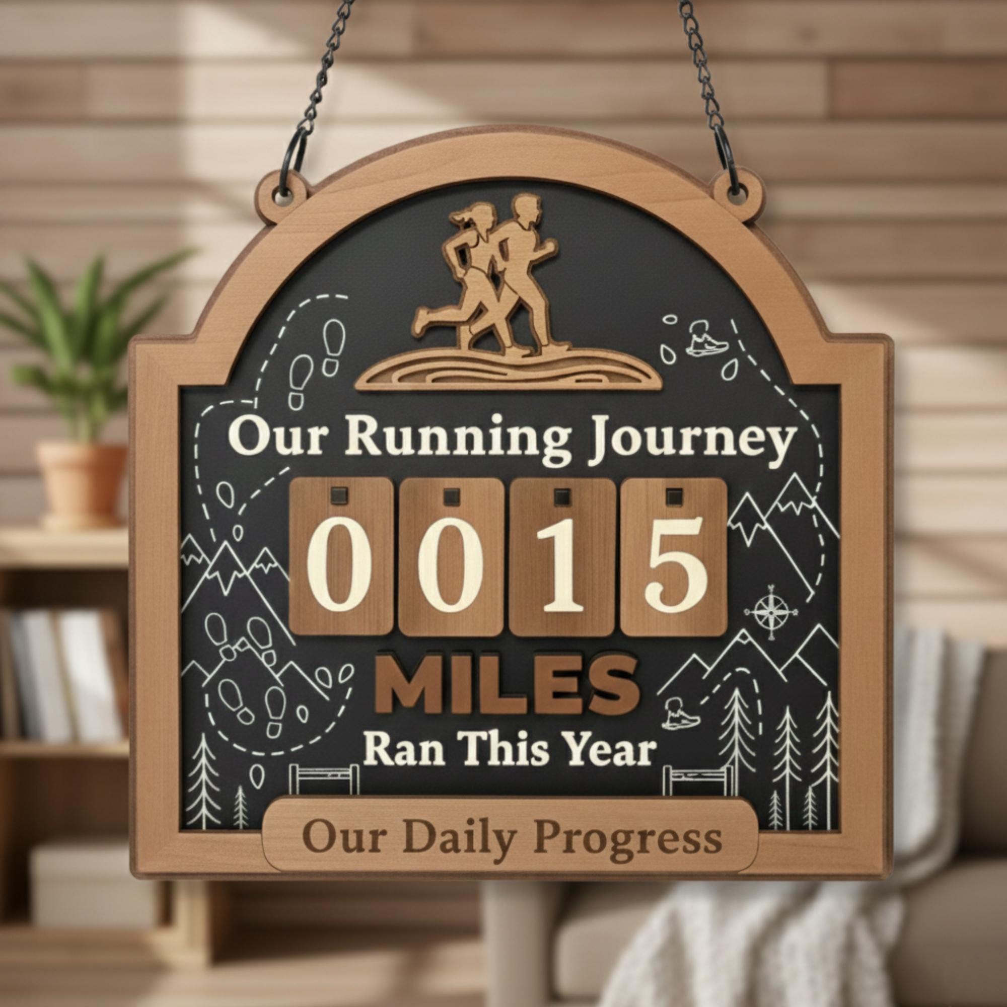 Custom Running Tracker Sign: Personalized Couple Miles Run Counter image 1