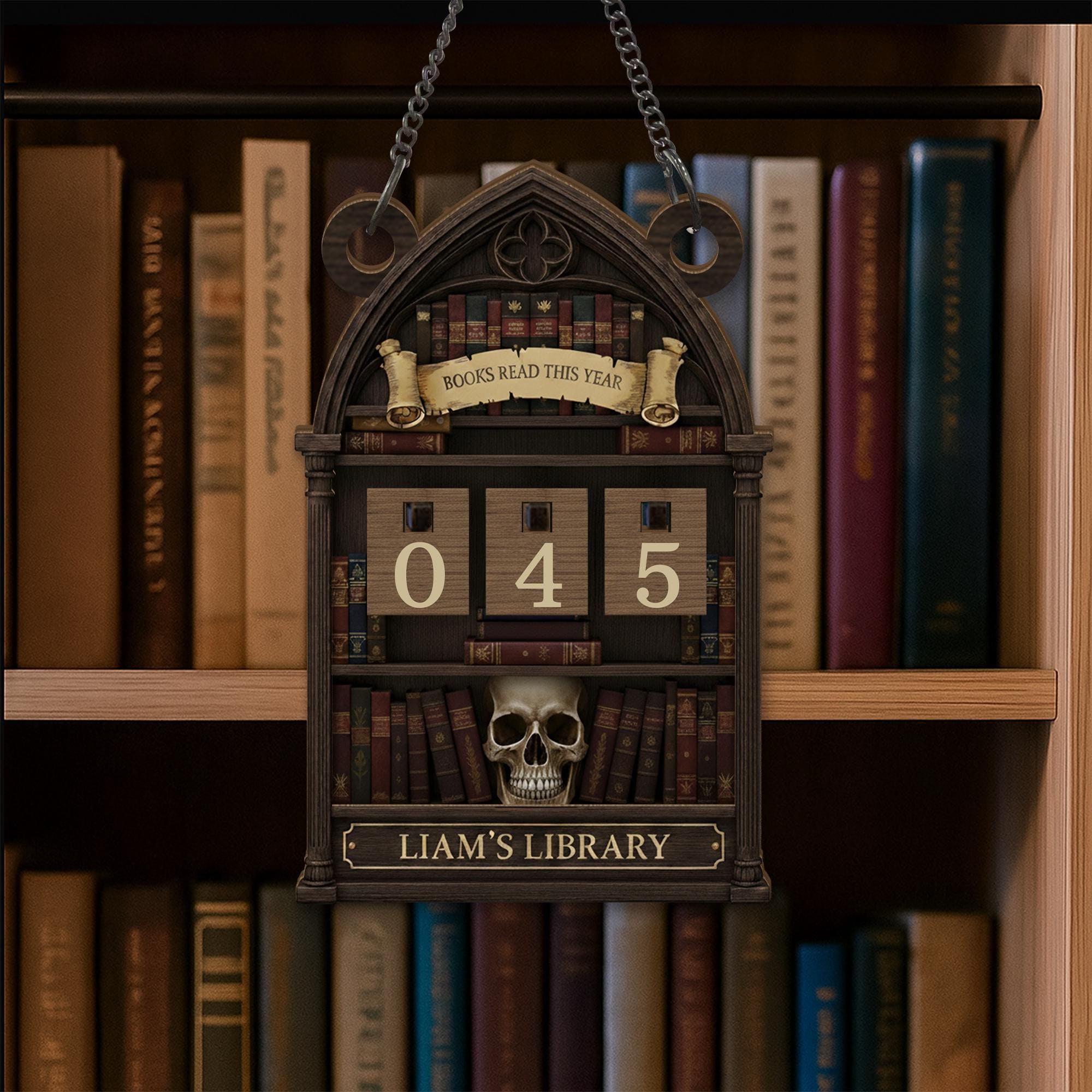 Custom Gothic Book Tracker: Skull Bookshelf Counter - Dark Academia Library Decor image 2