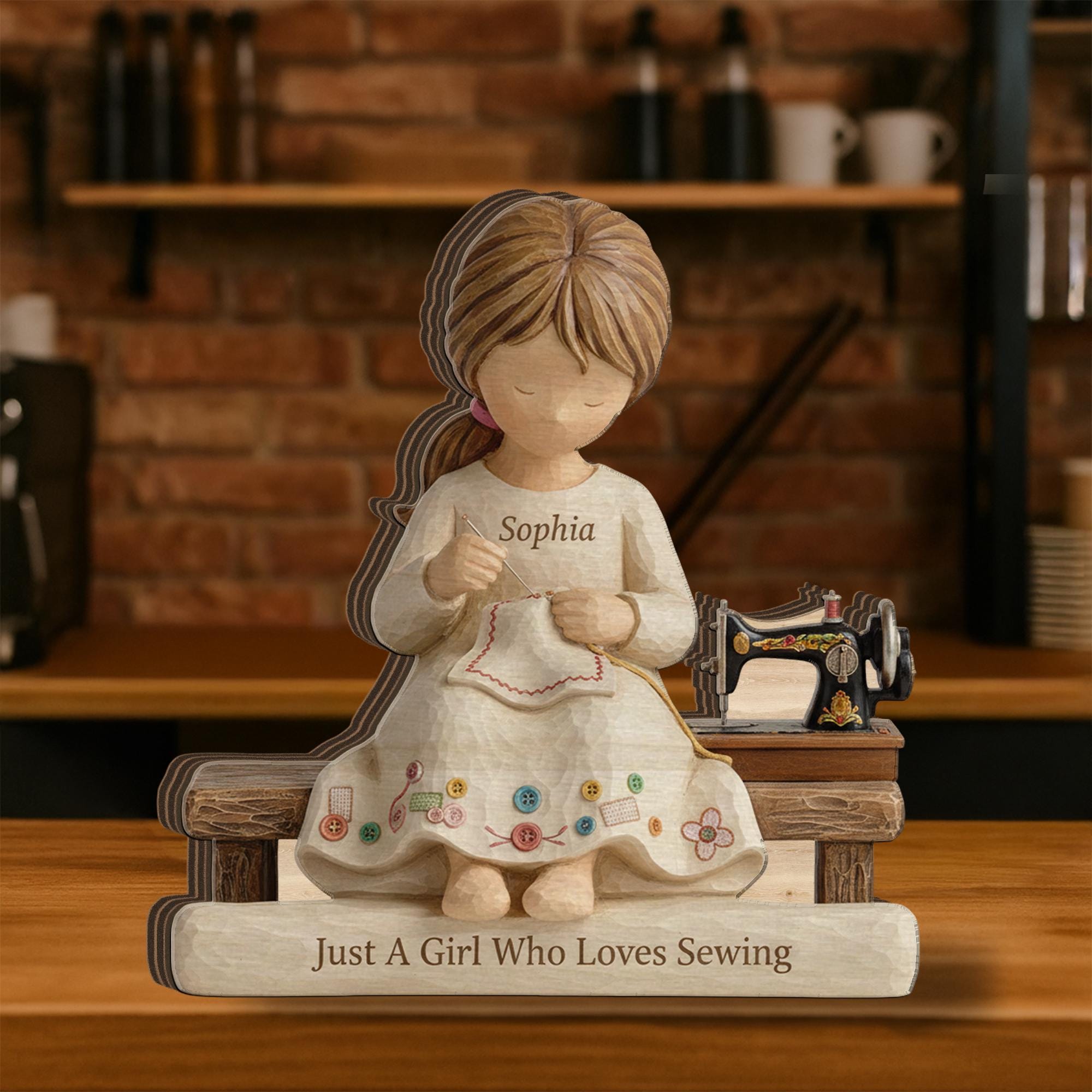 Custom Sewing Wooden Block Decor: Personalized Seamstress Figurine image 2