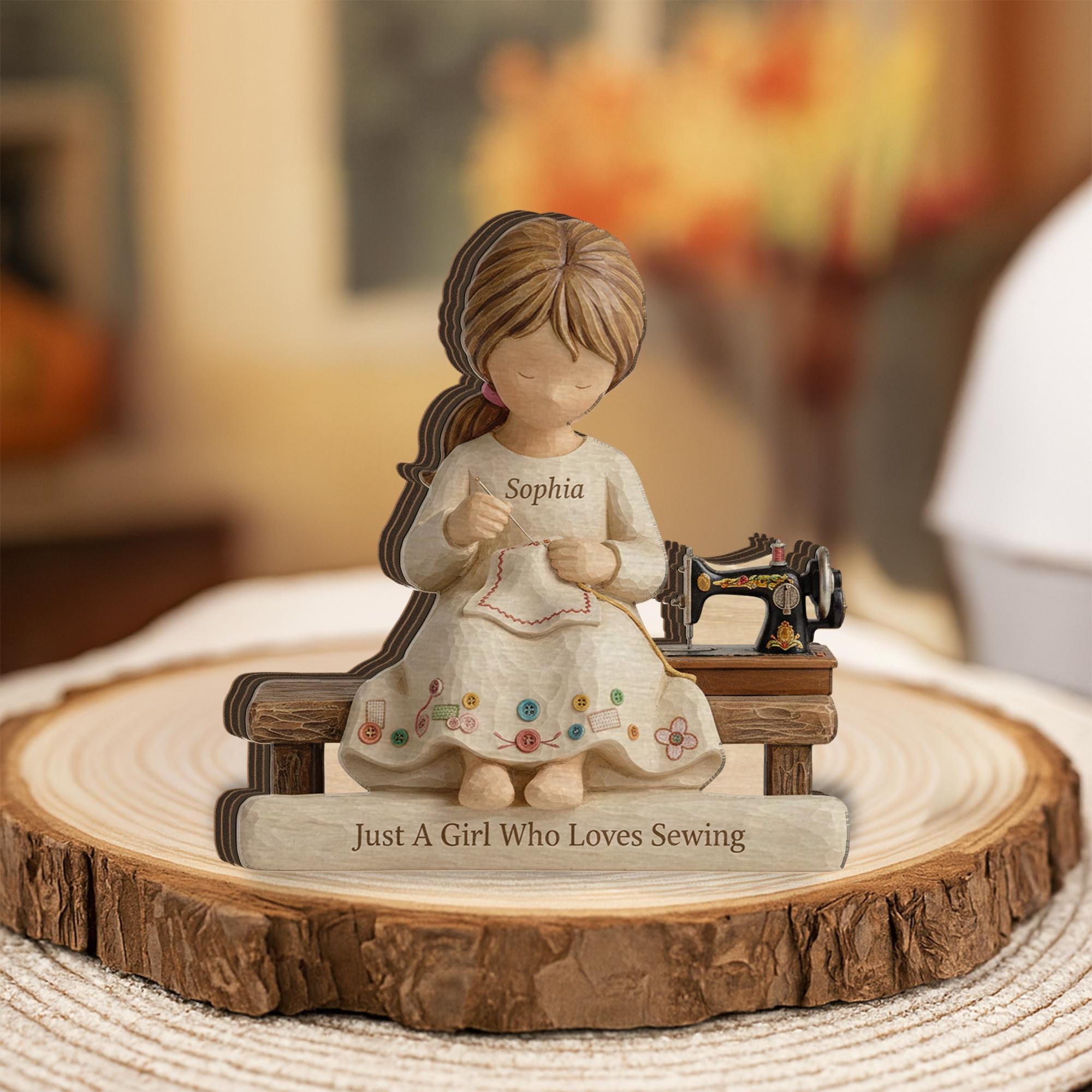 Custom Sewing Wooden Block Decor: Personalized Seamstress Figurine image 1