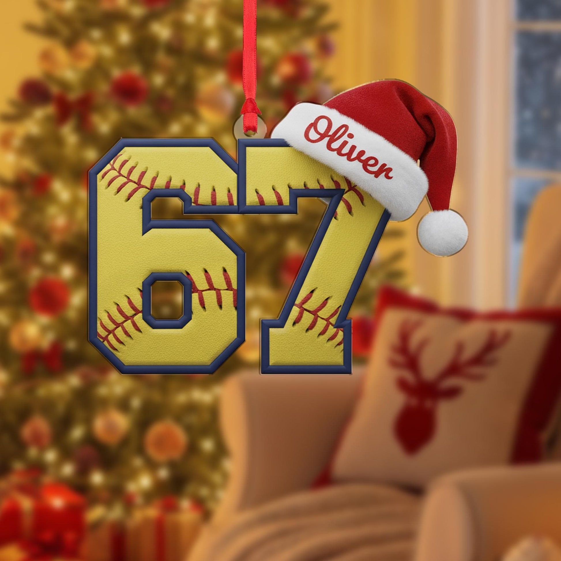 Personalized Gen Alpha Slang Softball 67 Ornament: Custom Name Jersey, Acrylic Baseball Player Gift image 2