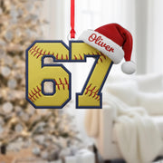 Personalized Gen Alpha Slang Softball 67 Ornament: Custom Name Jersey, Acrylic Baseball Player Gift image 1