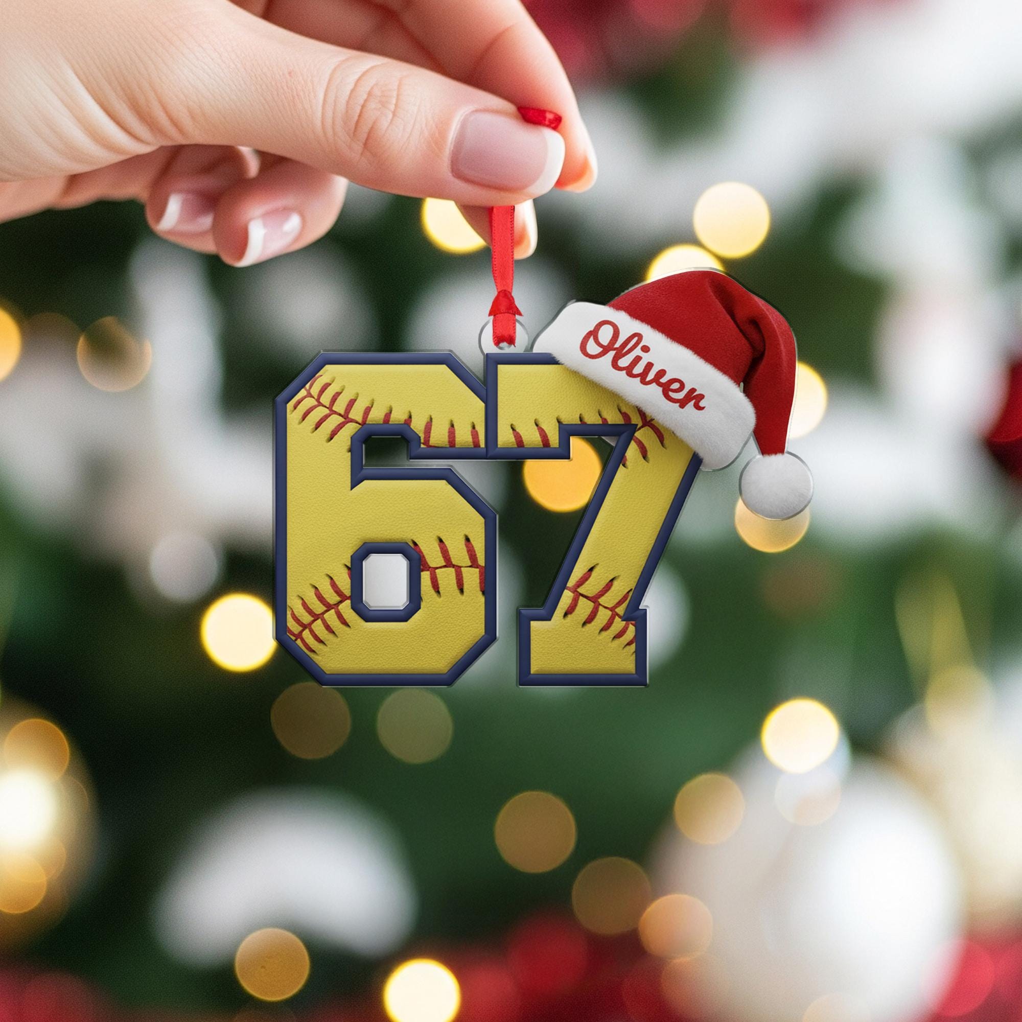 Personalized Gen Alpha Slang Softball 67 Ornament: Custom Name Jersey, Acrylic Baseball Player Gift image 5