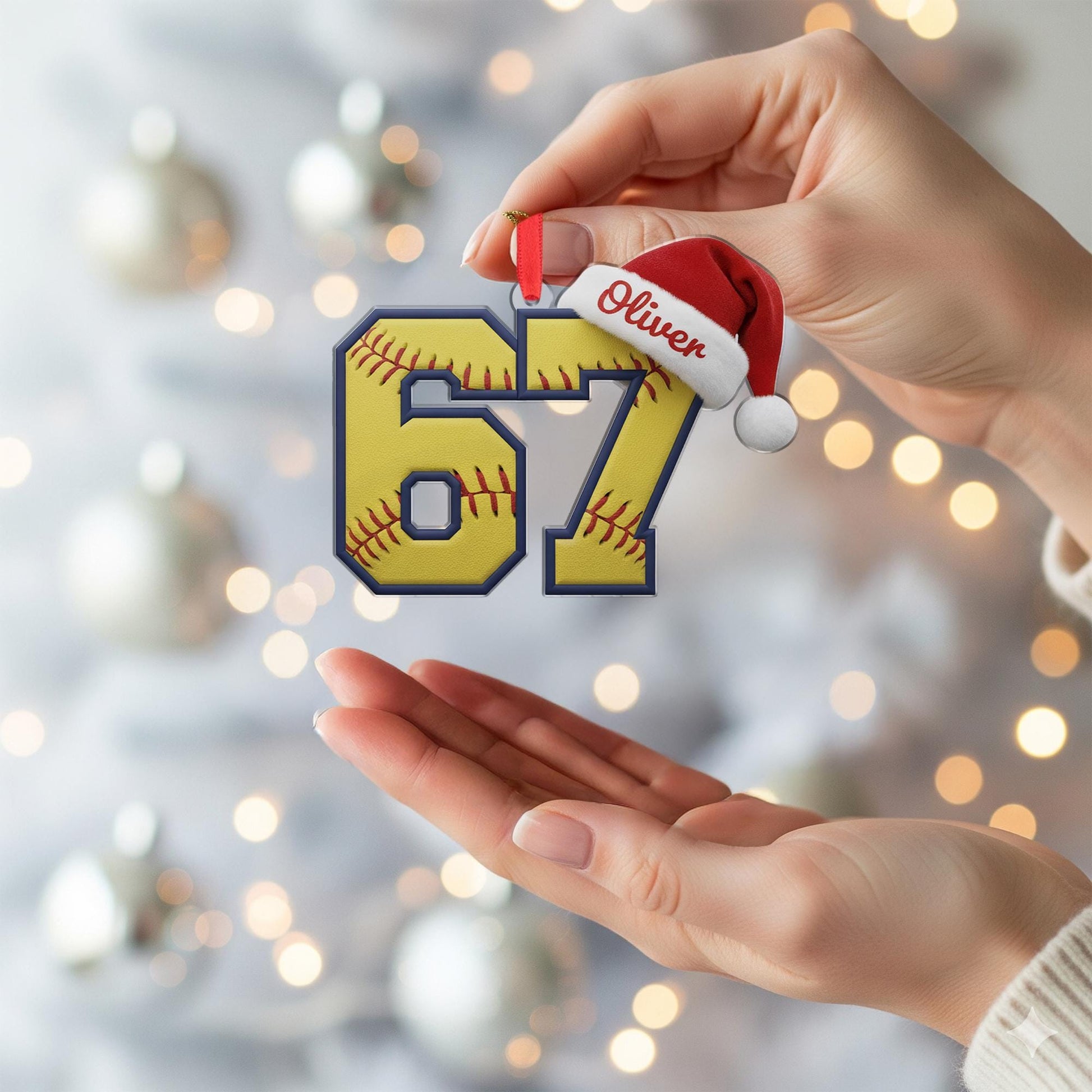 Personalized Gen Alpha Slang Softball 67 Ornament: Custom Name Jersey, Acrylic Baseball Player Gift image 6