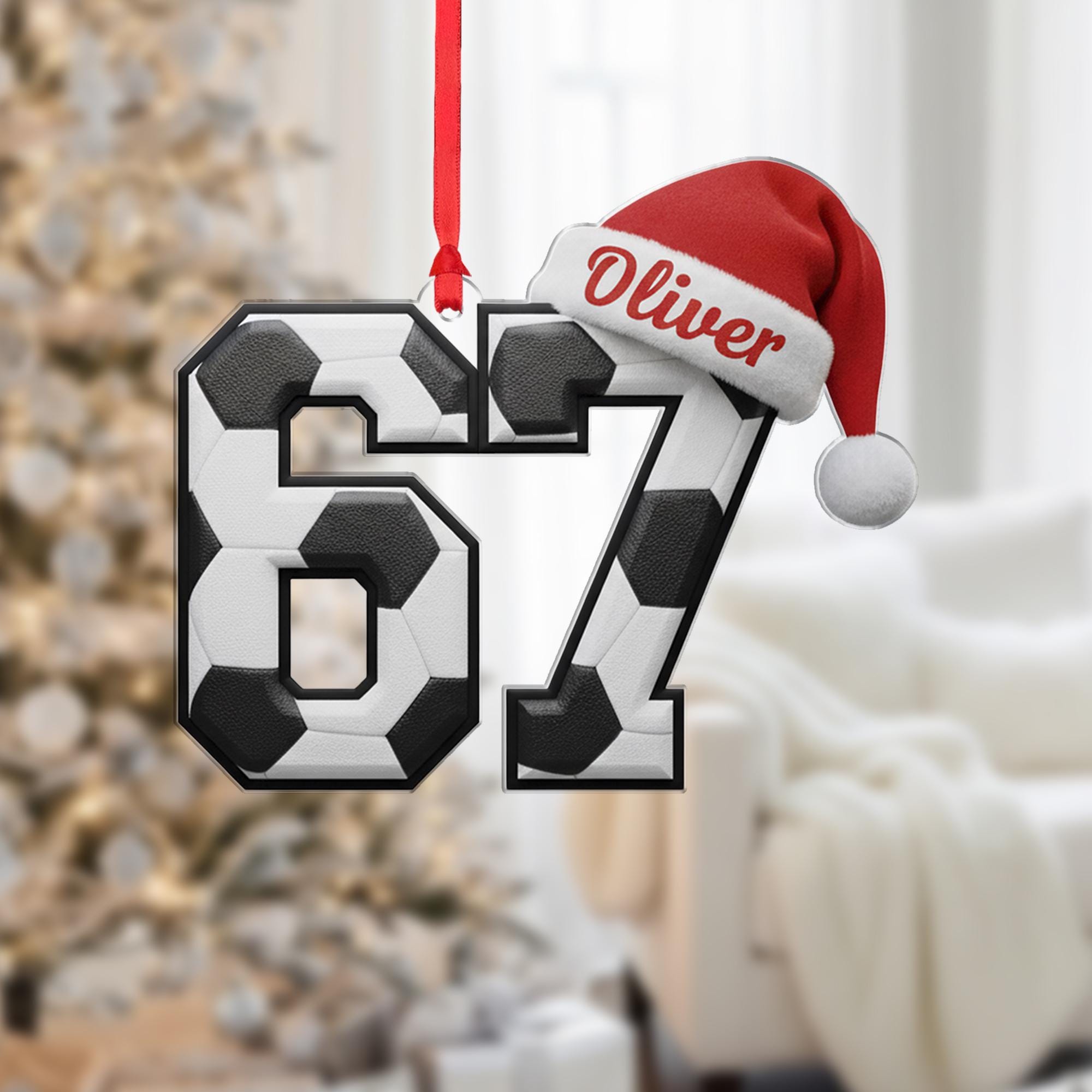 Personalized Gen Alpha Slang Soccer 67 Ornament: Custom Six Seven Name, Acrylic Player Gift image 1