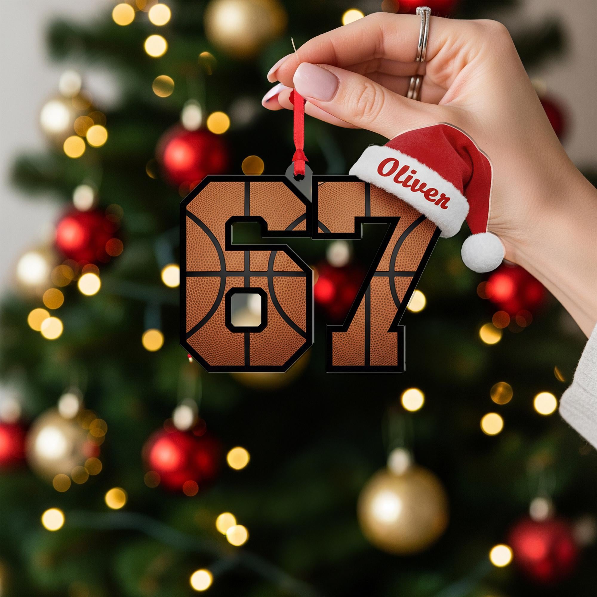 Personalized Gen Alpha Slang Basketball 67 Ornament: Custom Six Seven Name, Acrylic Player Gift image 2