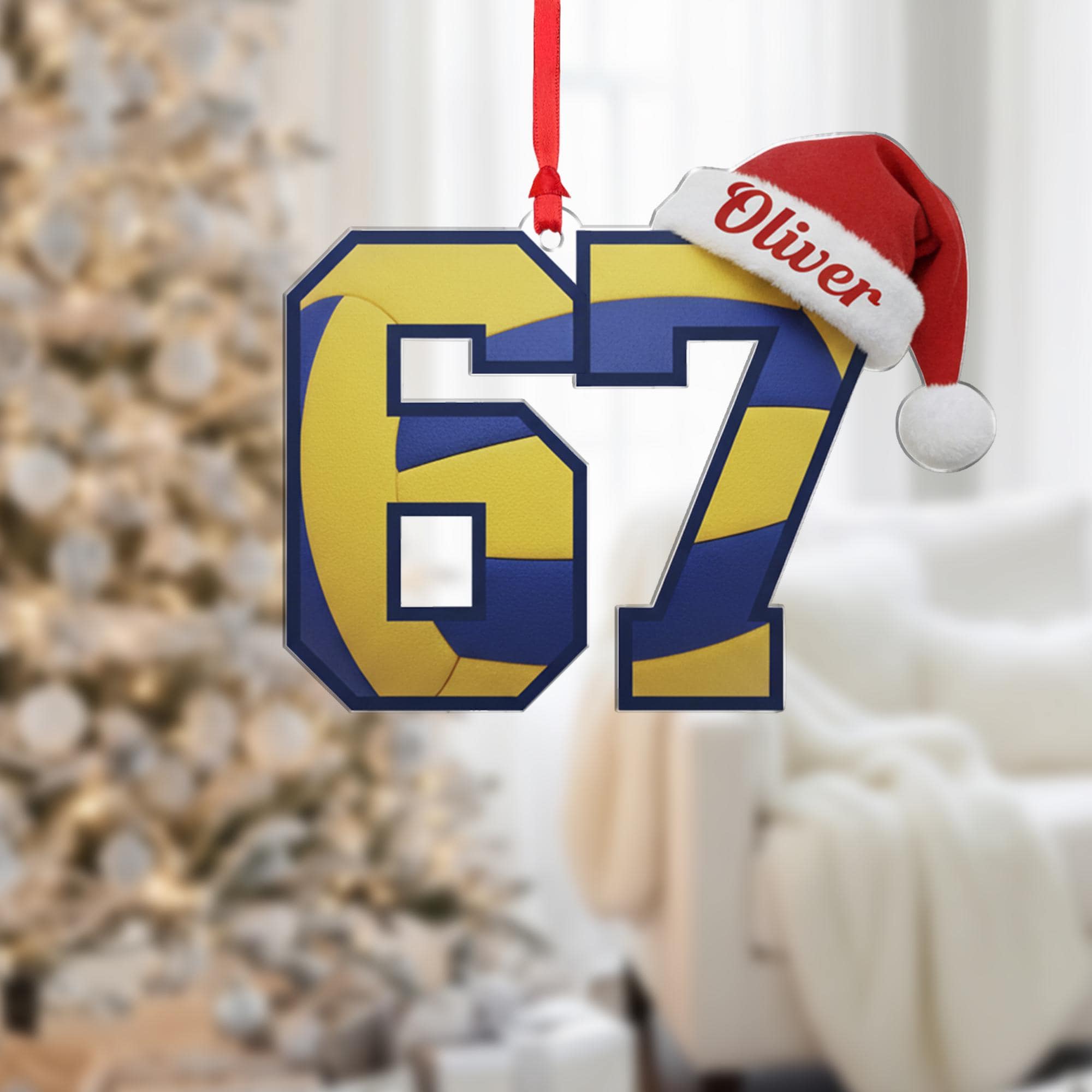 Personalized Gen Alpha Slang Volleyball 67 Ornament: Custom Six Seven Name, Acrylic Player Gift image 1