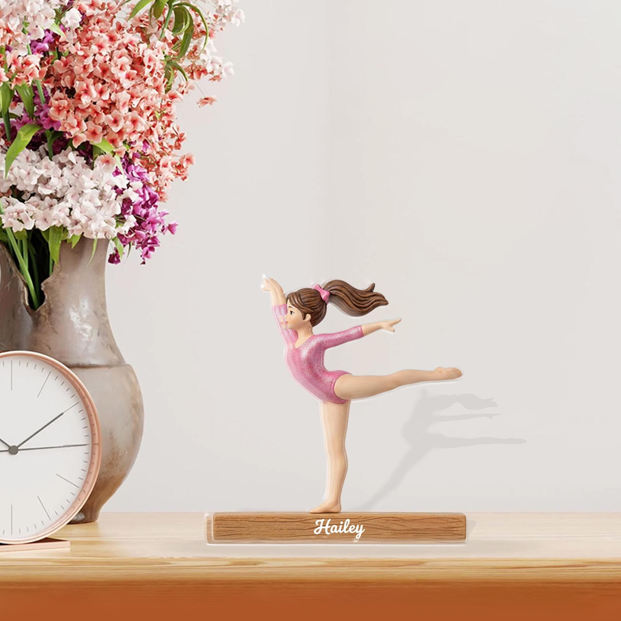 Personalized Acrylic Block Stand, Gymnast Silhouette Figurine, Custom Name Desk Decor image 1