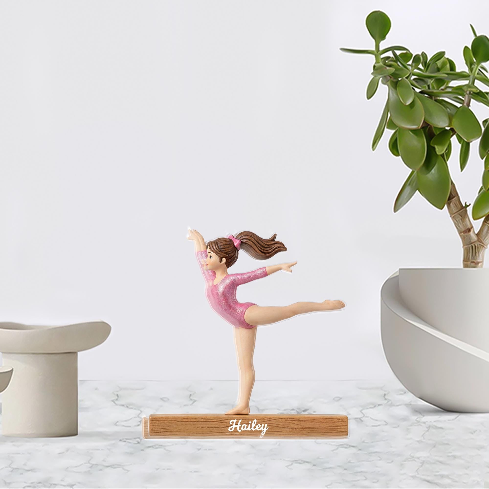 Personalized Acrylic Block Stand, Gymnast Silhouette Figurine, Custom Name Desk Decor image 2