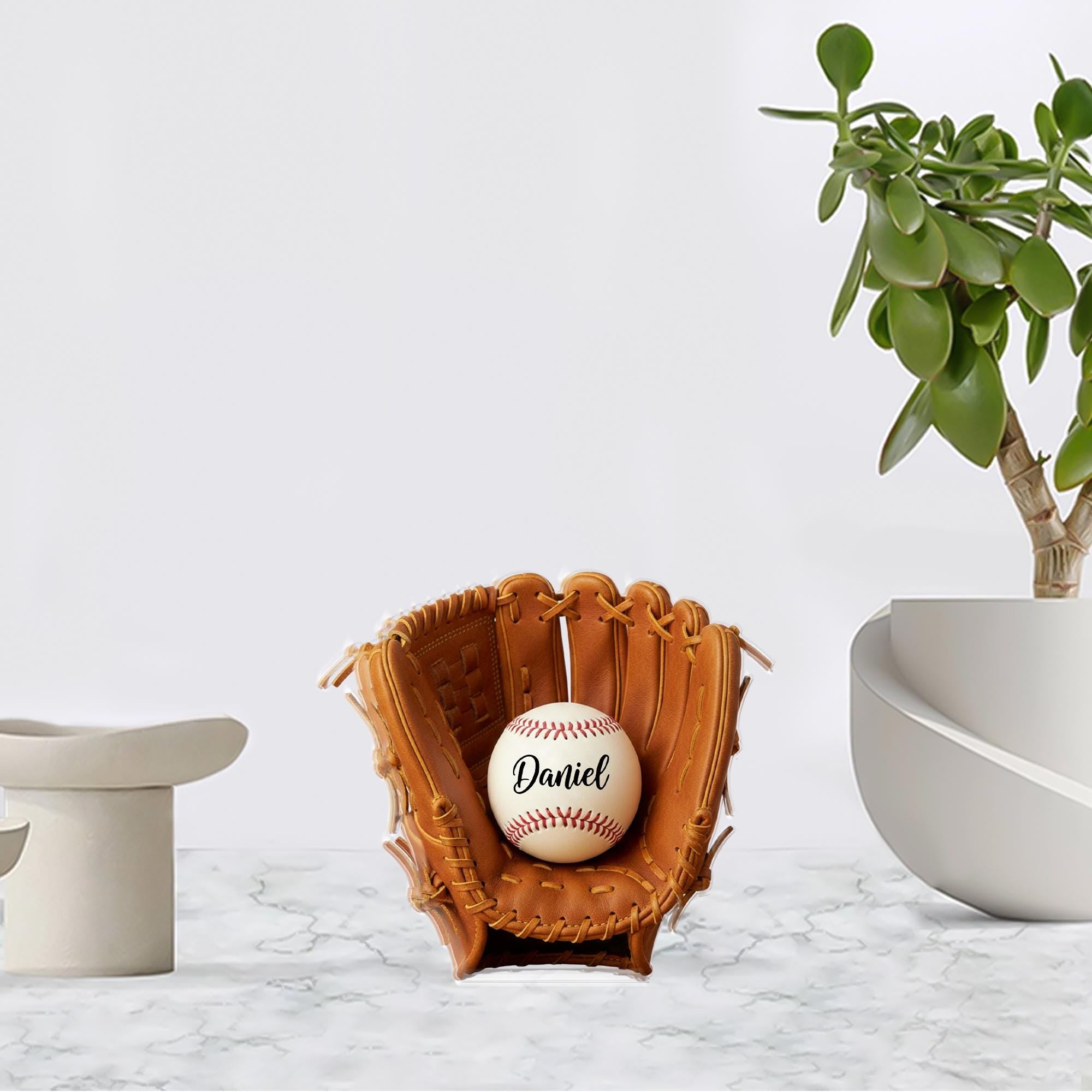 Custom Acrylic Block, Baseball Glove Display, Personalized Name Ball, Sports Desk Decor image 1