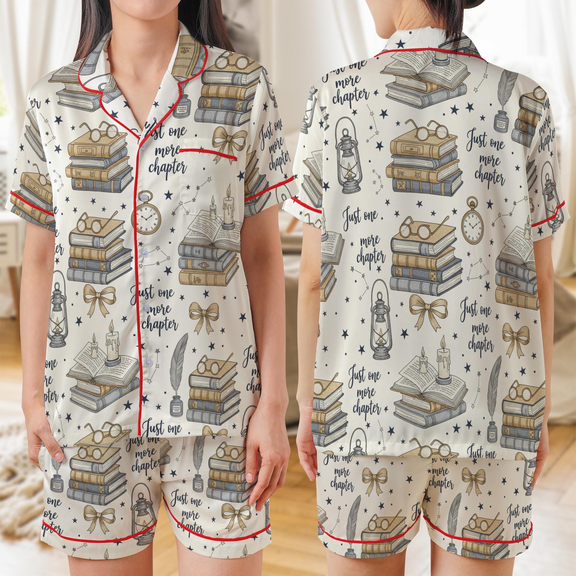 Satin Book Lover Pajamas: Just One More Chapter PJs, Literary Sleepwear Set image 2