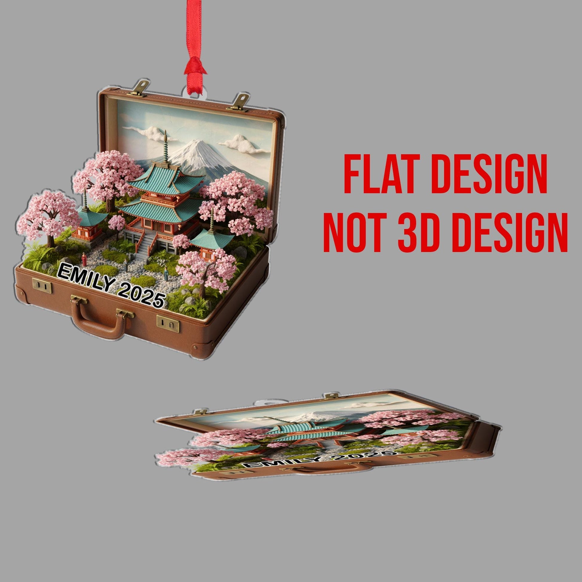 Japanese Suitcase Ornament: Personalized Travel Keepsake, Cherry Blossom Holiday Decor image 4