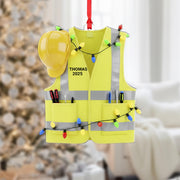 Construction Worker Ornament: Personalized Safety Vest Christmas Decor, Tree Decoration image 1