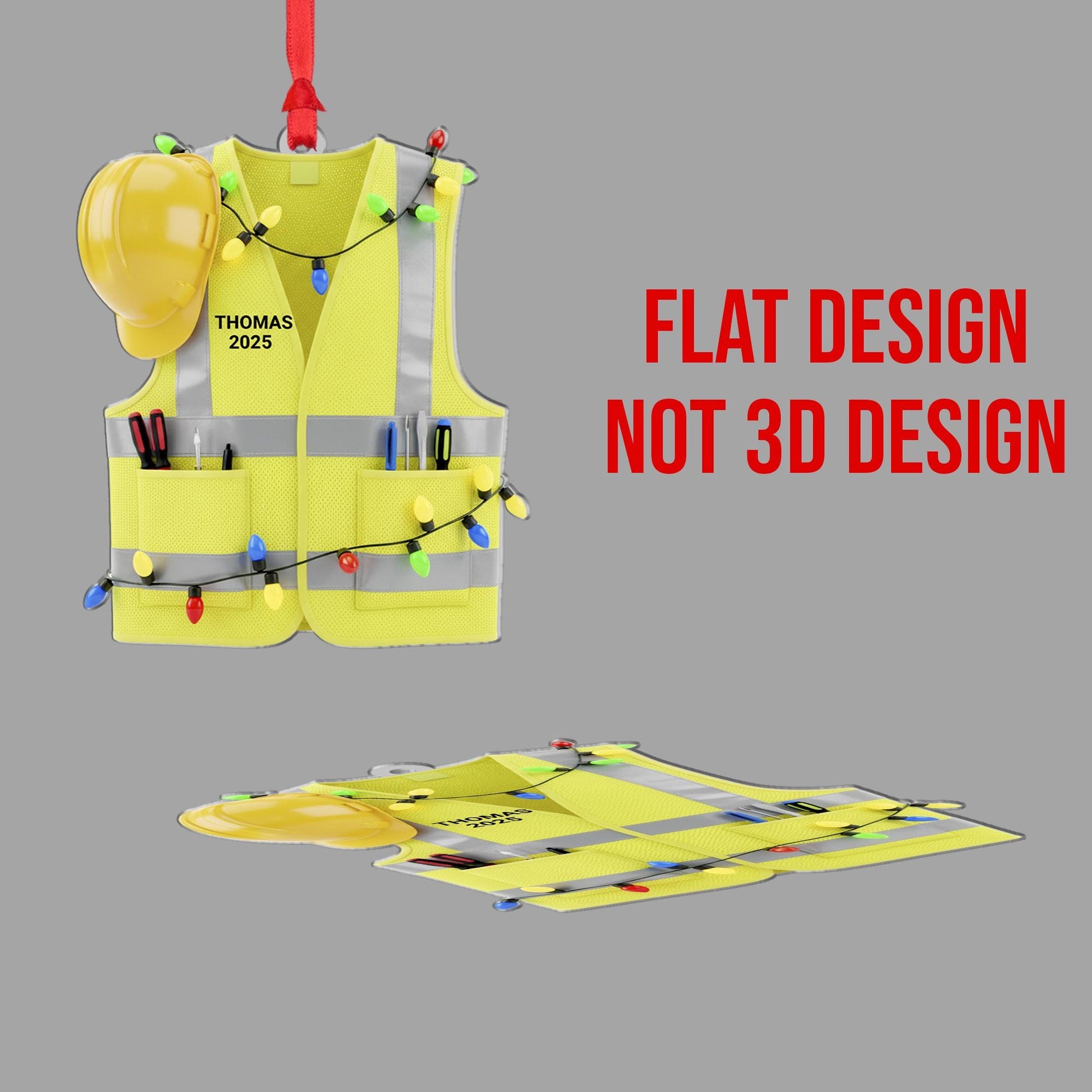 Construction Worker Ornament: Personalized Safety Vest Christmas Decor, Tree Decoration image 3