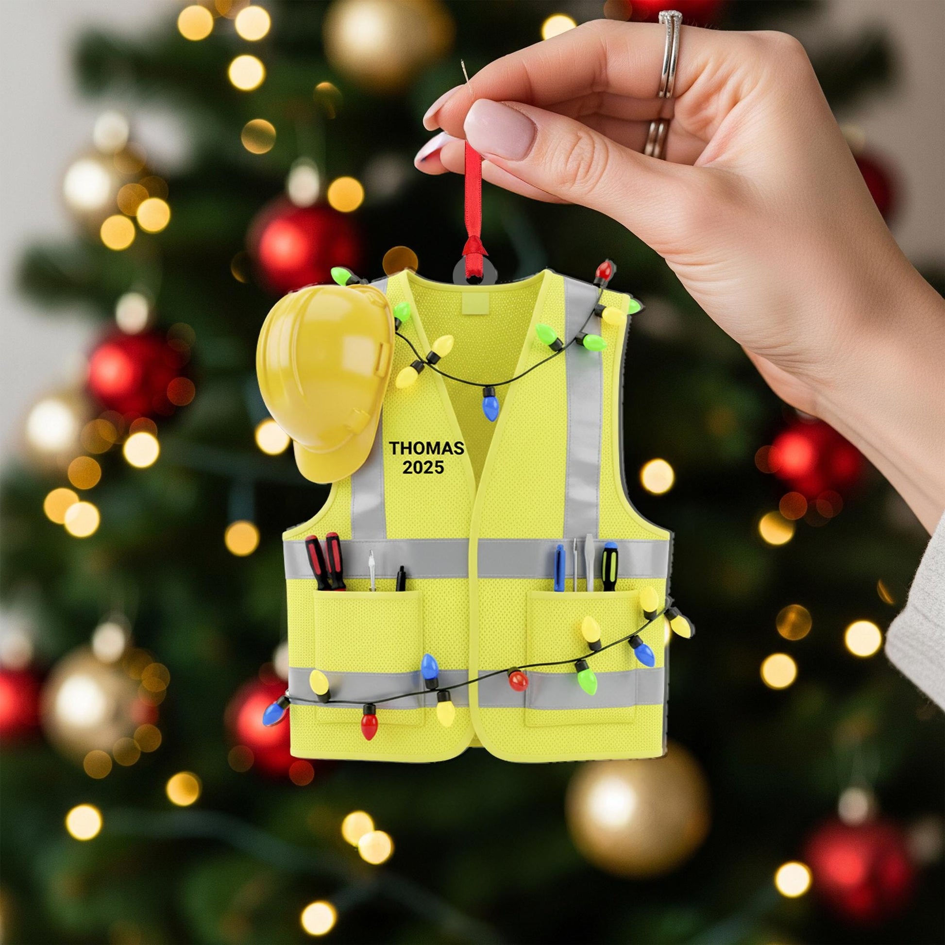 Construction Worker Ornament: Personalized Safety Vest Christmas Decor, Tree Decoration image 7