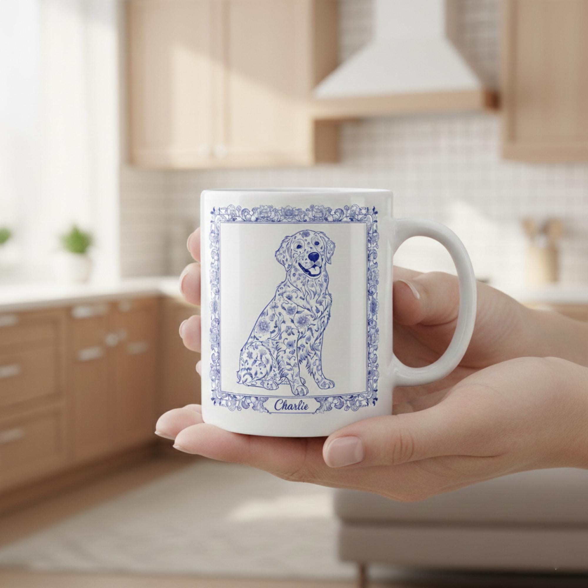 Custom Pet Chinoiserie Ceramic Mug: Personalized Dog or Cat Cup | Animal Illustration Drinkware image 2
