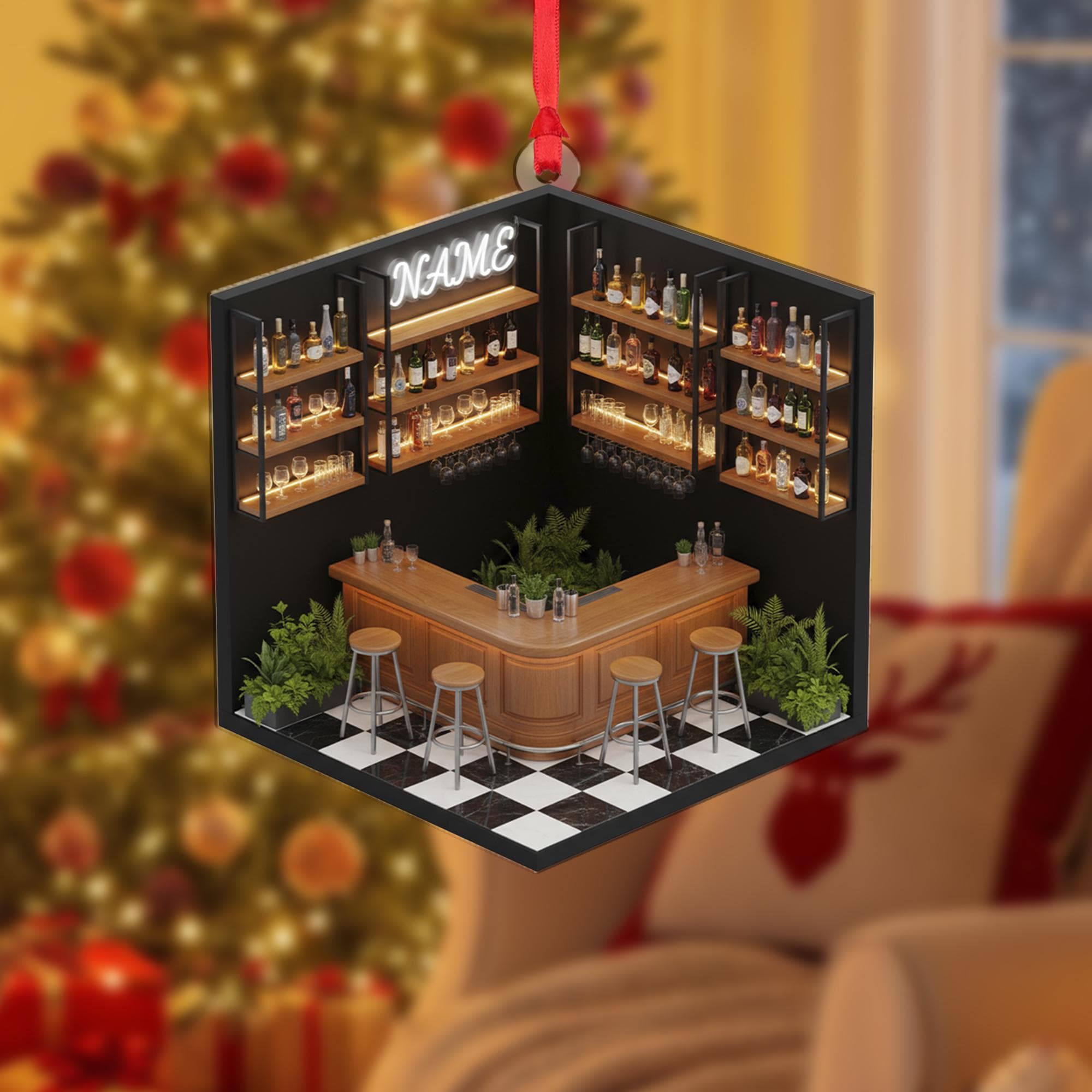 Custom Bar Ornament: Miniature Pub Christmas Decor, Bartender Keepsake image 2