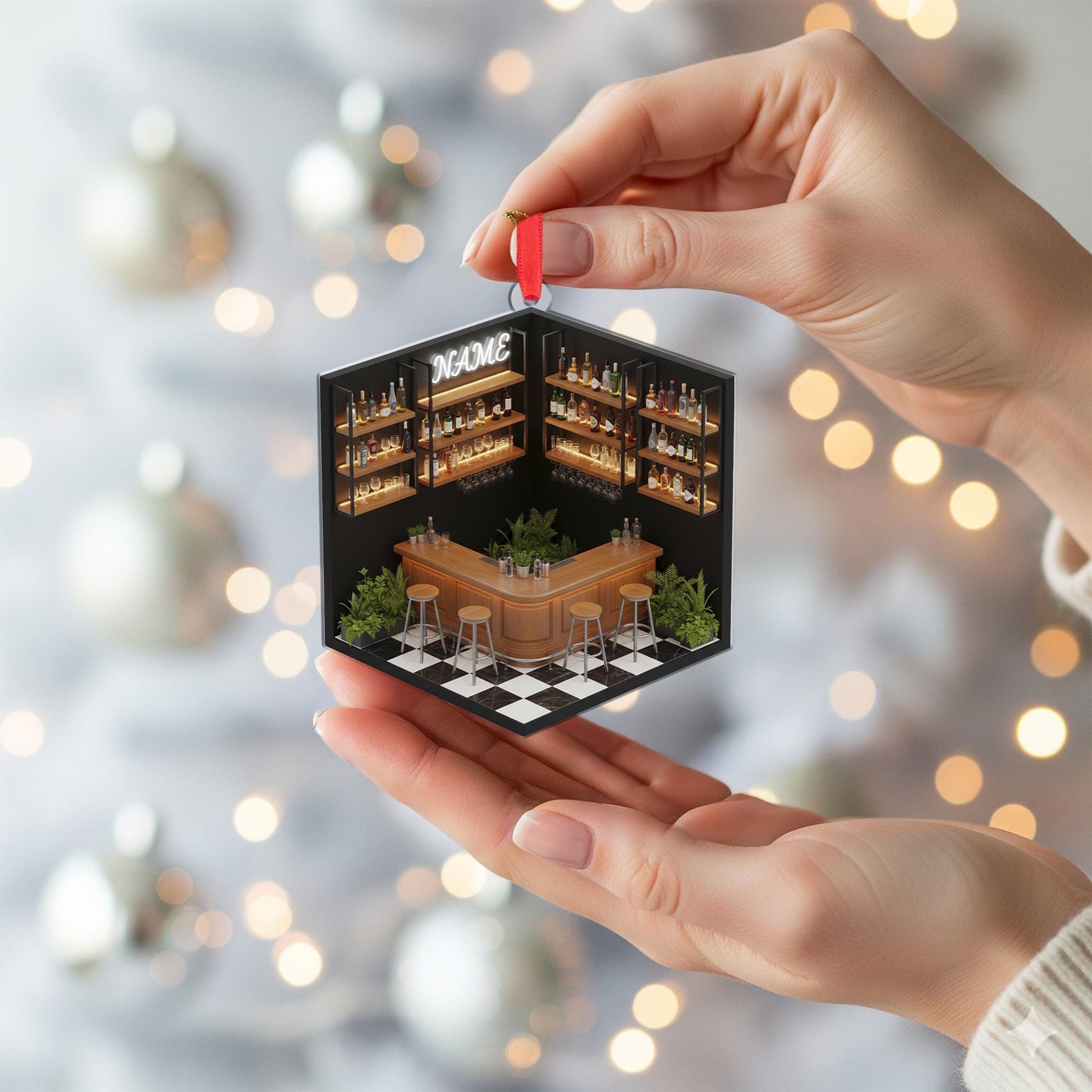 Custom Bar Ornament: Miniature Pub Christmas Decor, Bartender Keepsake image 4