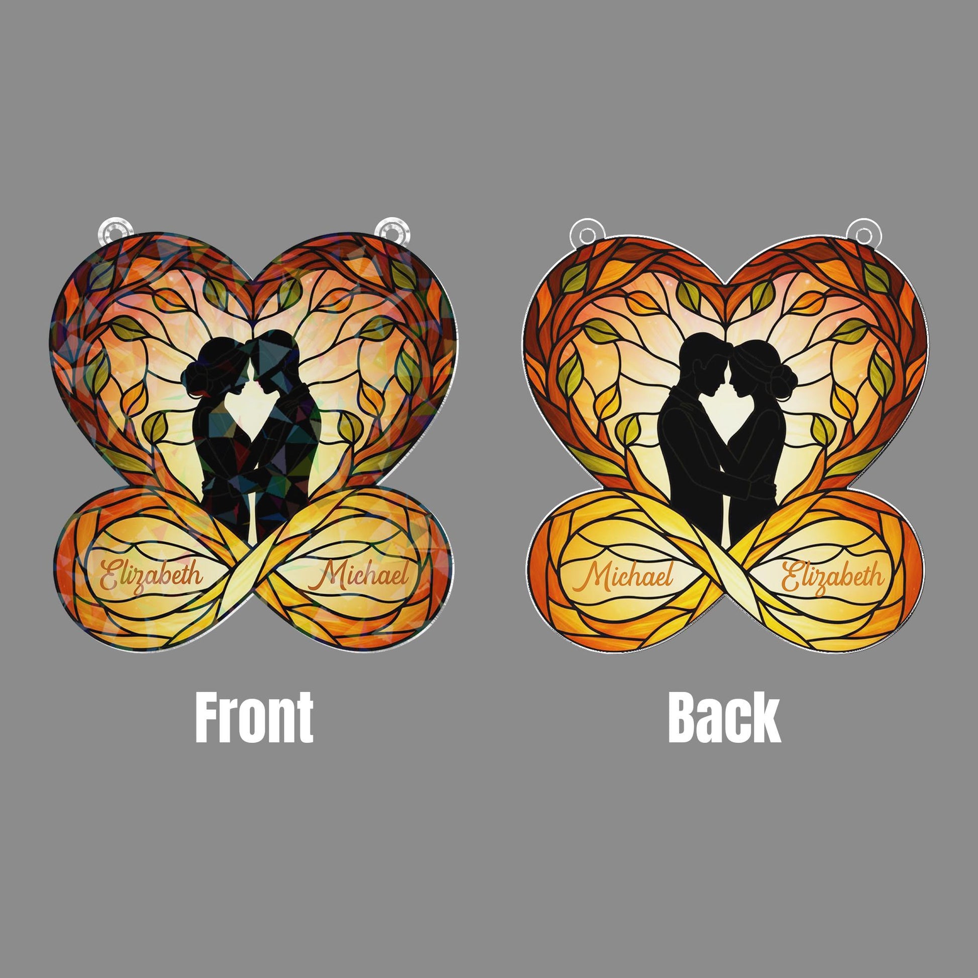 Personalized Acrylic Suncatcher: Heart Silhouette, Holographic Leaf Design image 5