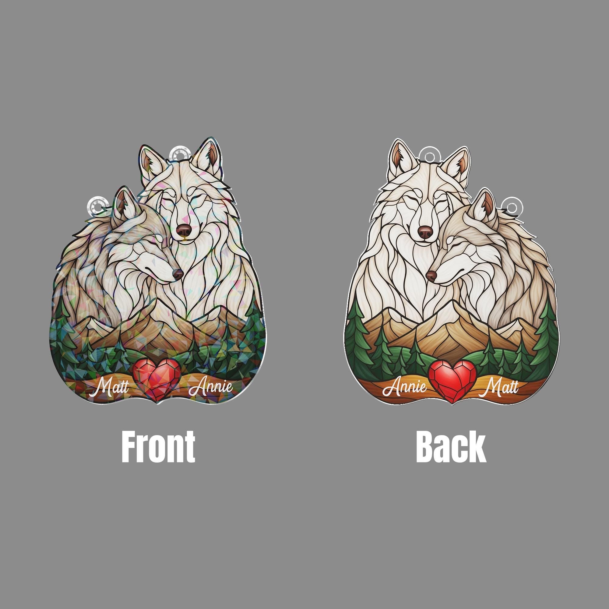 Personalized Acrylic Suncatcher: Wolf Pair Forest Scene with Heart image 5