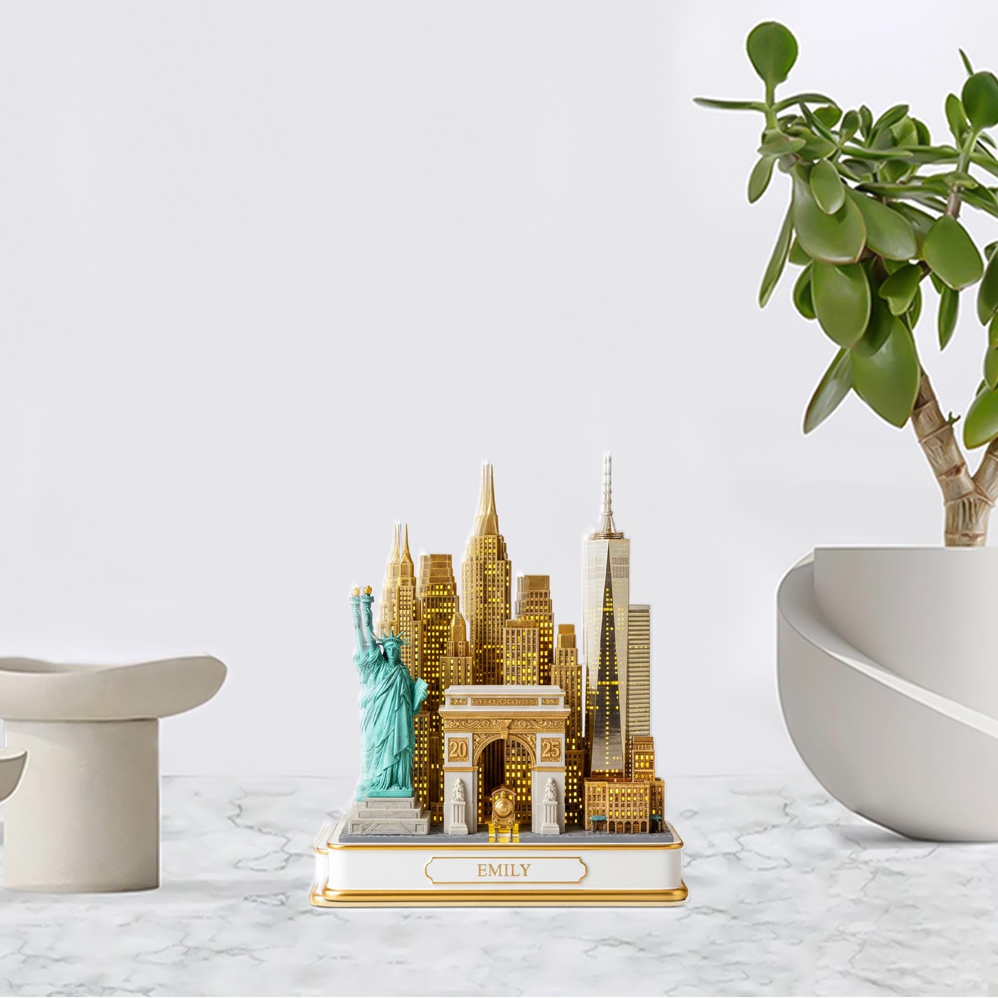 New York Skyline Acrylic Block, Personalized Name Base, Statue of Liberty Cityscape Decor image 2