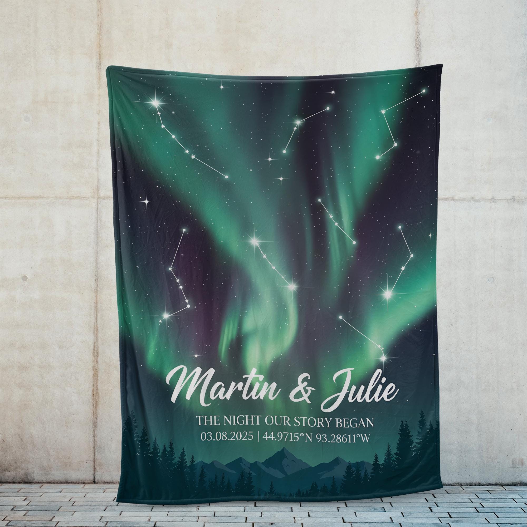 Personalized Couple Fleece Blanket: The Night Began Sky with Constellations and Coordinates image 3