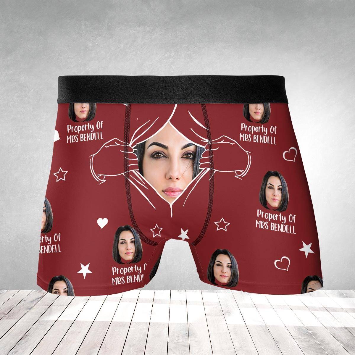Personalized Boxer Briefs: Custom Face Underwear, Property of Wife Husband Gift image 1