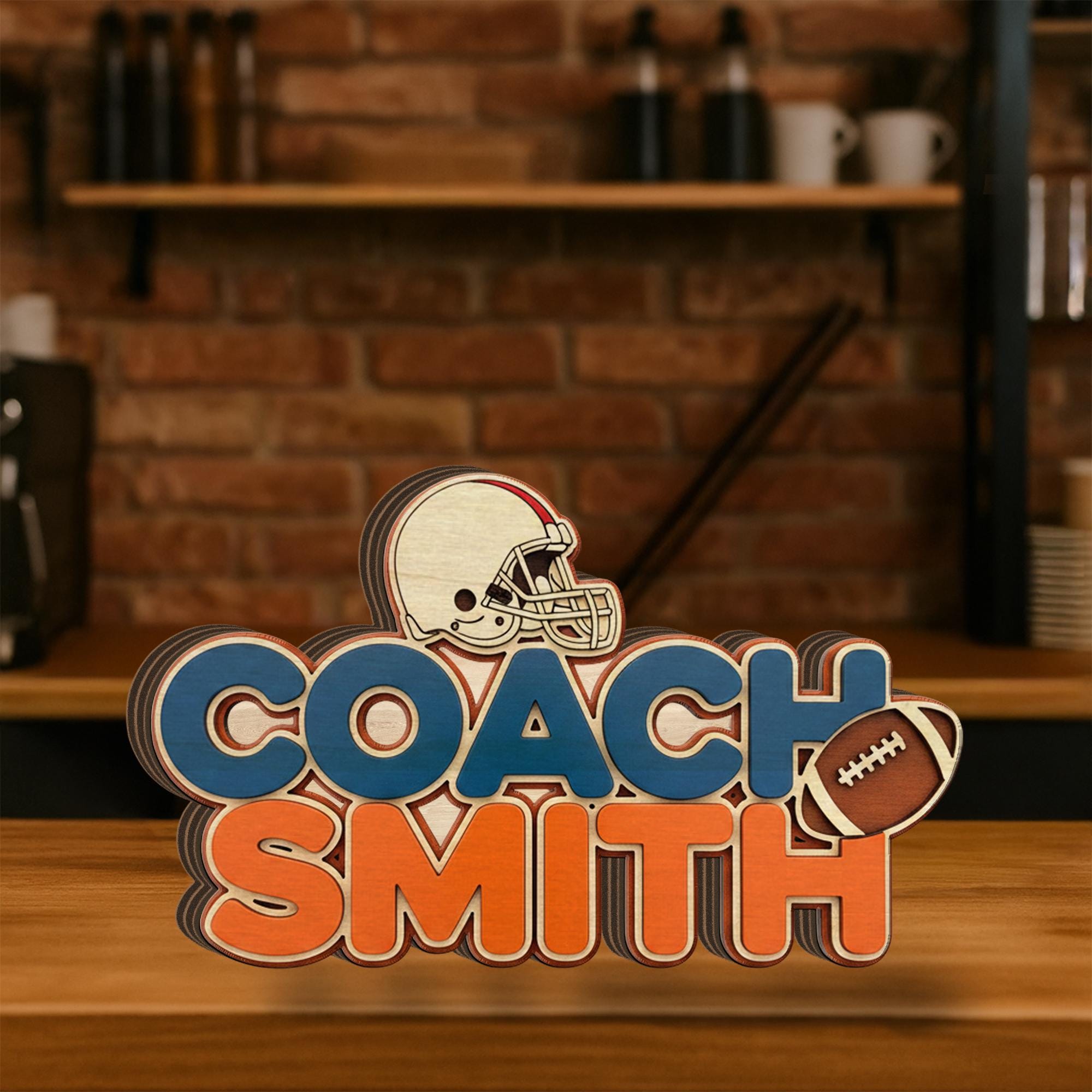 Custom Football Name Sign: Personalized Wooden Block Desk Decor for Player or Coach image 2
